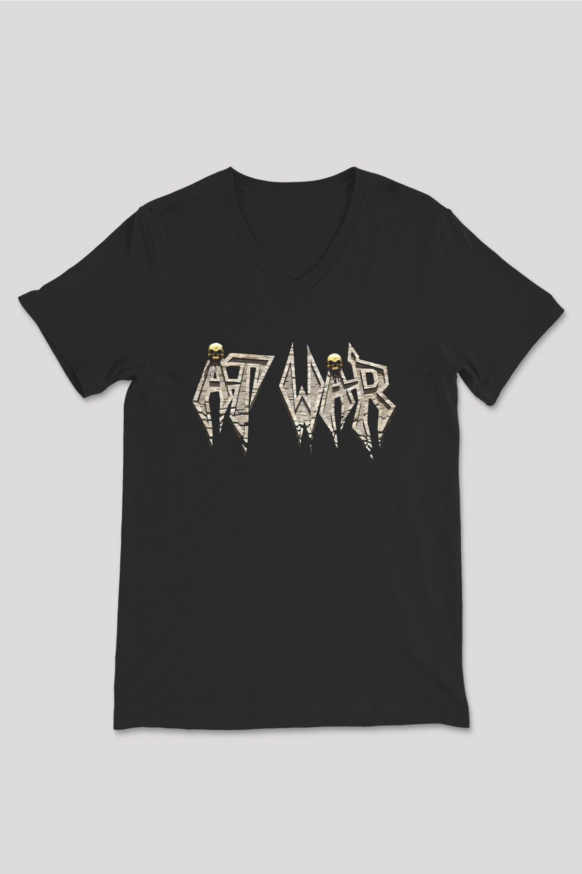 At War Siyah Unisex V Yaka Tişört