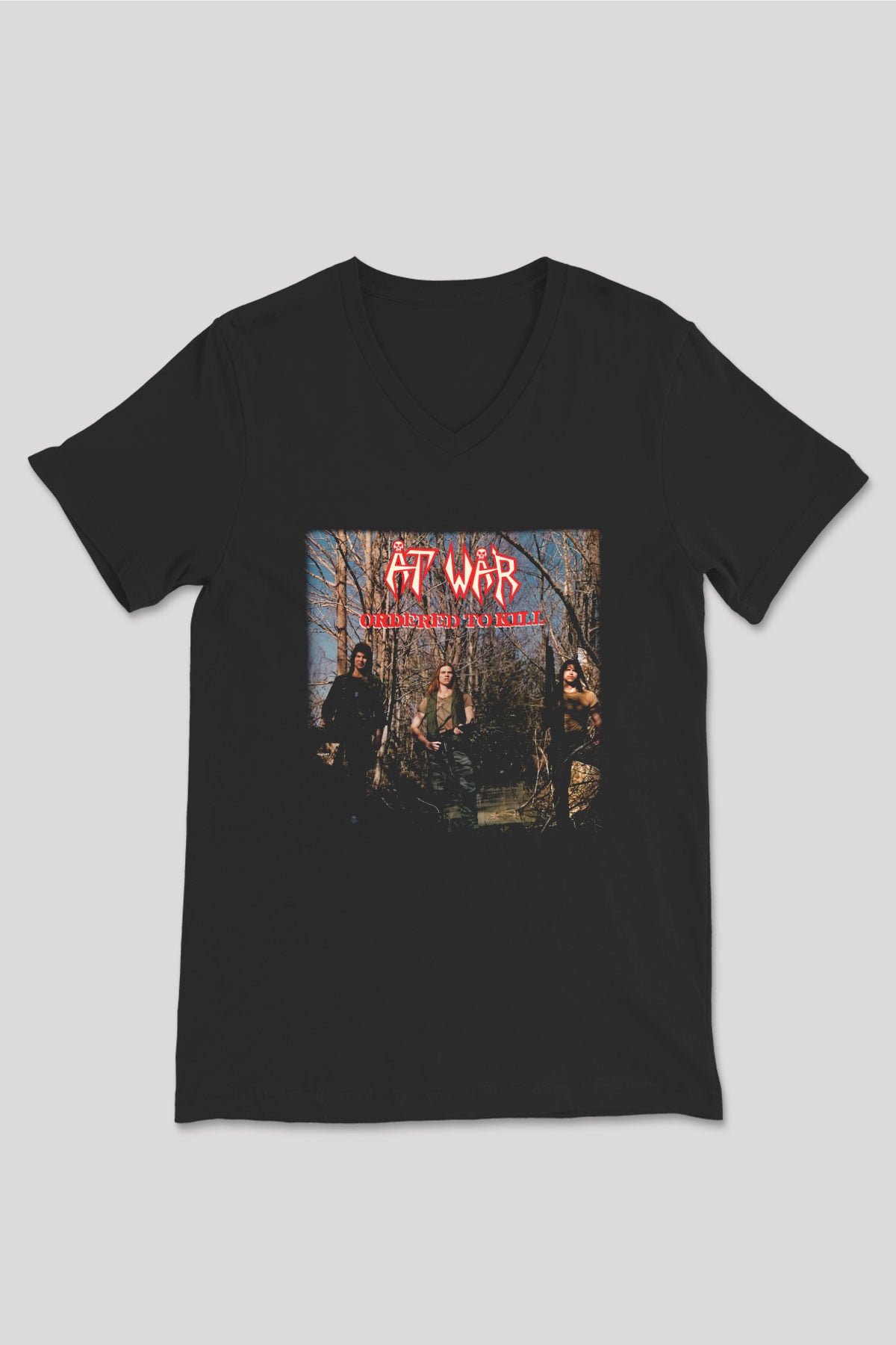 At War Siyah Unisex V Yaka Tişört T-Shirt