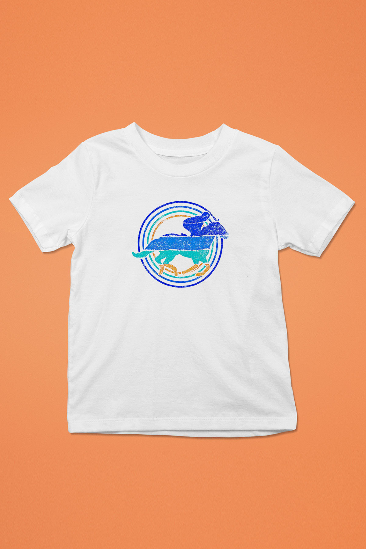 At Yarışı Baskılı Unisex Beyaz Çocuk Tişört - Tshirt