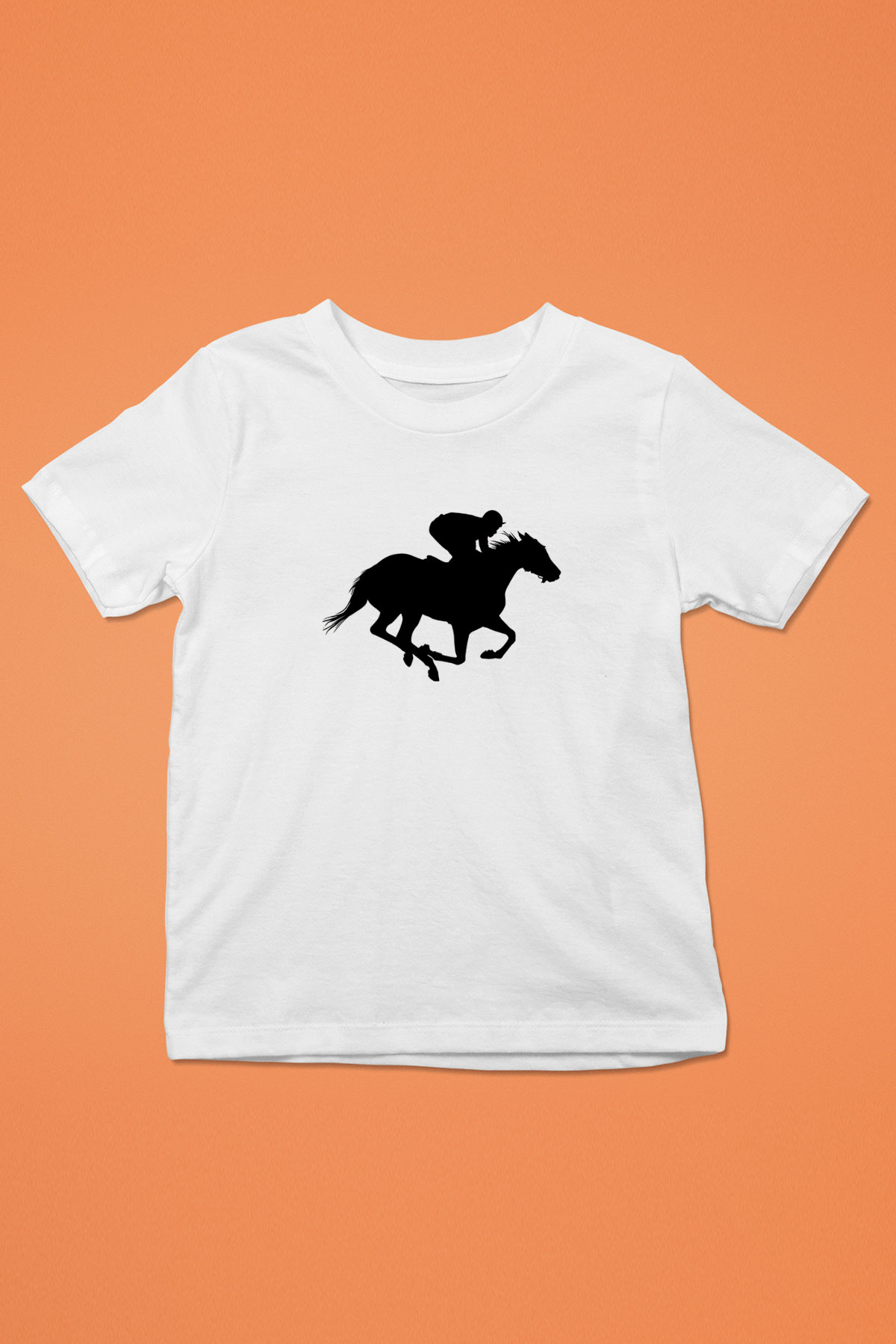 At Yarışı Baskılı Unisex Beyaz Çocuk Tişört - Tshirt