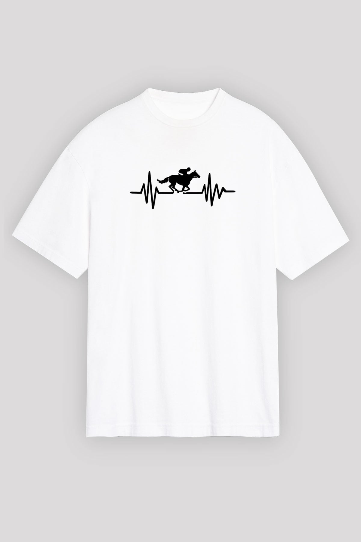 At Yarışı Baskılı Unisex Beyaz Oversize Tişört - Tshirt