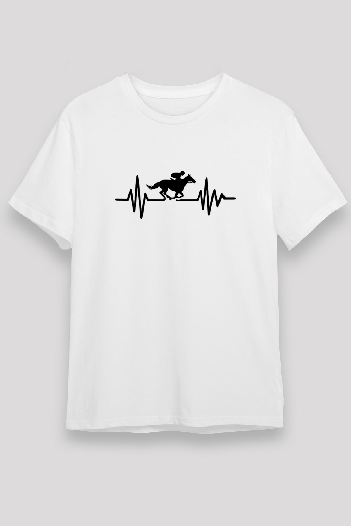 At Yarışı Baskılı Unisex Beyaz Tişört - Tshirt