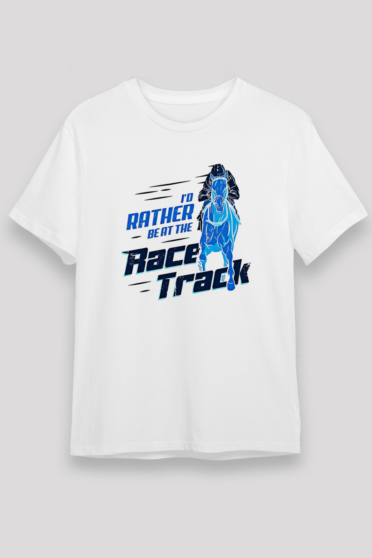 At Yarışı Baskılı Unisex Beyaz Tişört - Tshirt