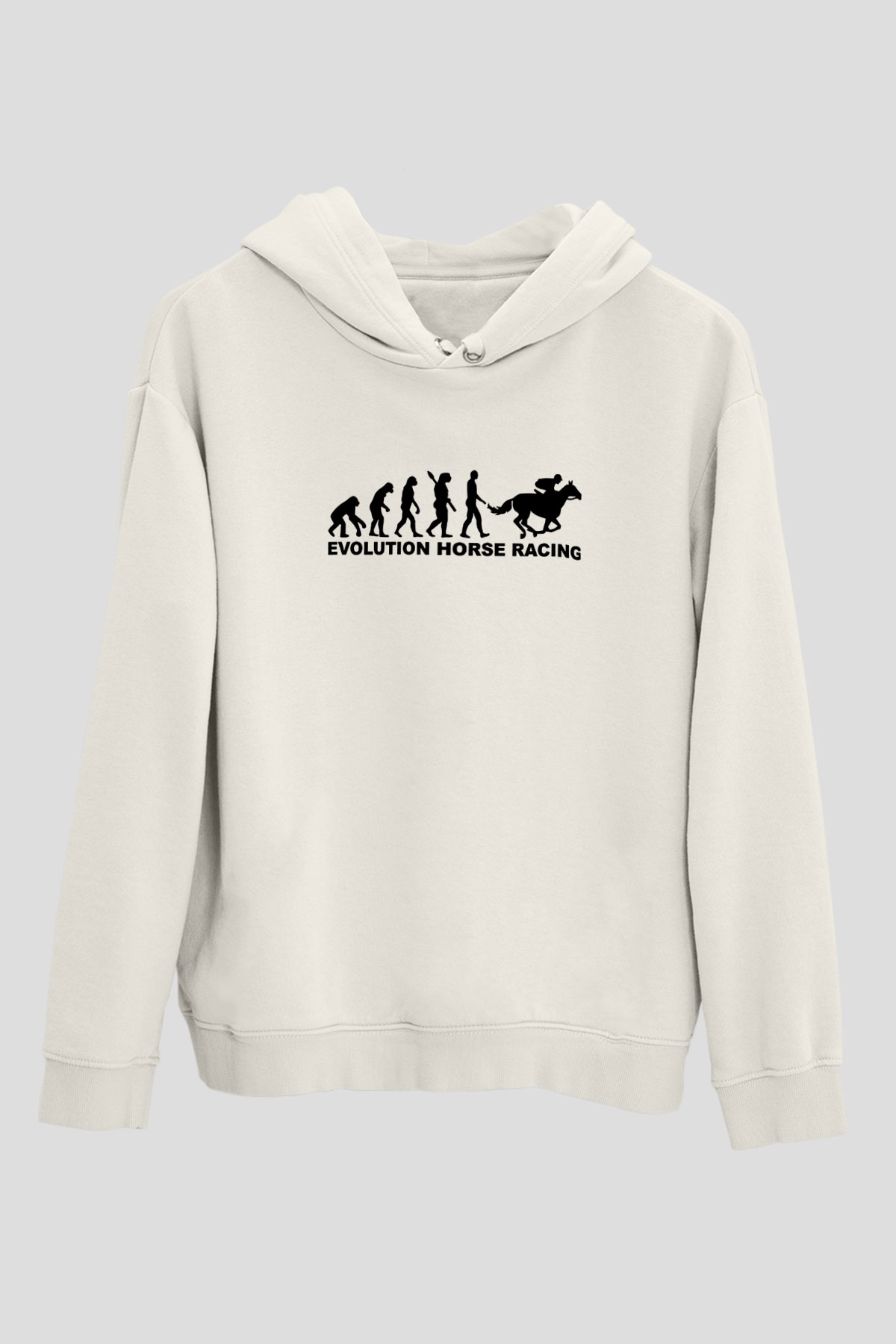 At Yarışı Baskılı Unisex Ekru Hoodie