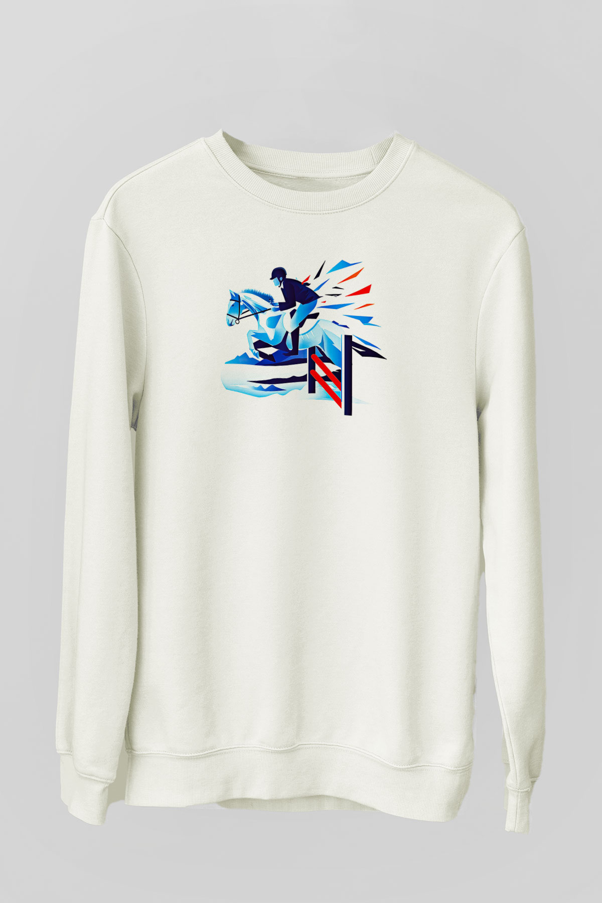 At Yarışı Baskılı Unisex Ekru Sweatshirt