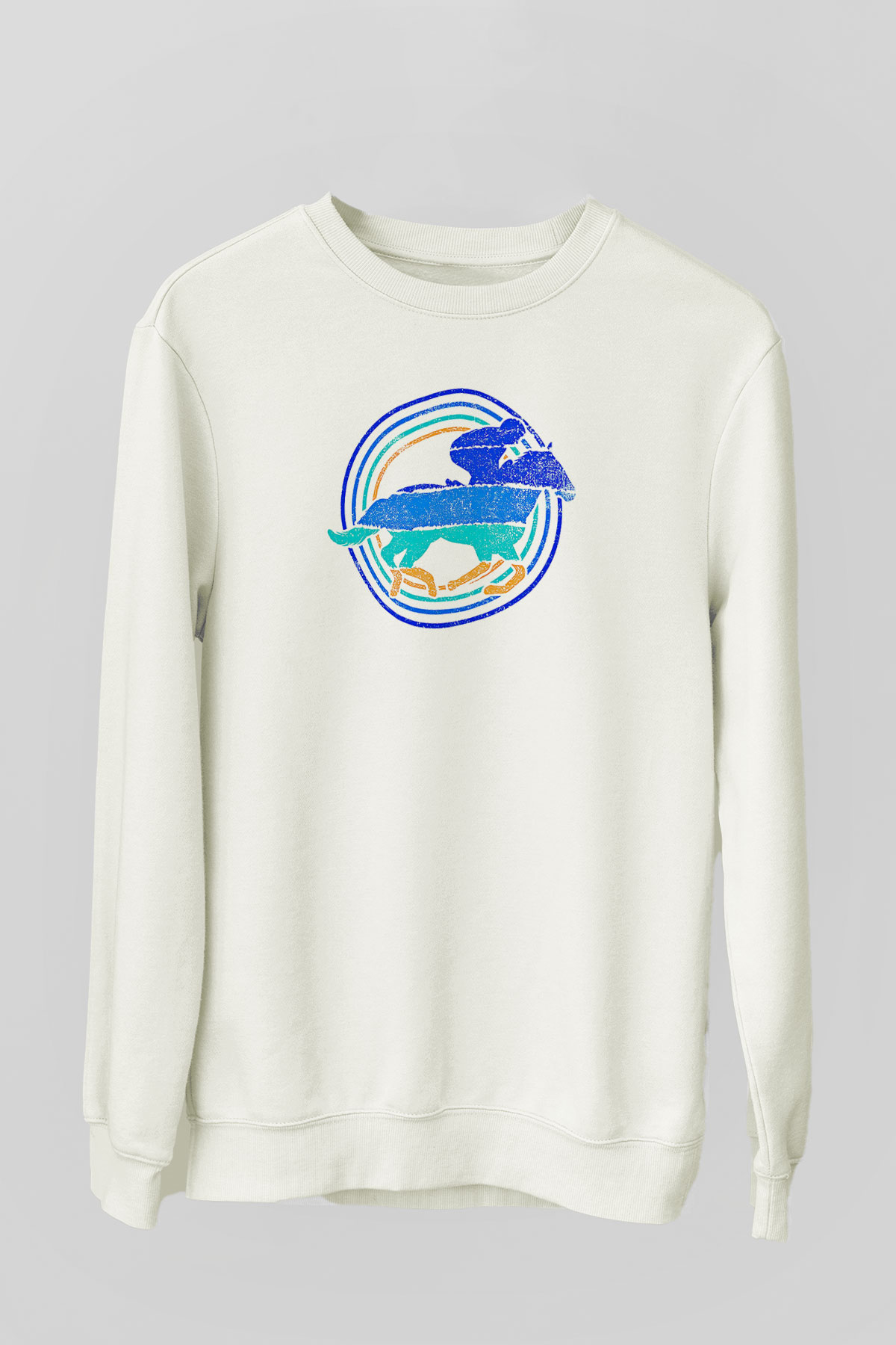 At Yarışı Baskılı Unisex Ekru Sweatshirt