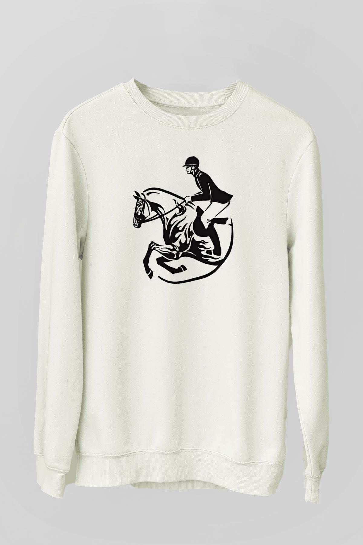 At Yarışı Baskılı Unisex Ekru Sweatshirt