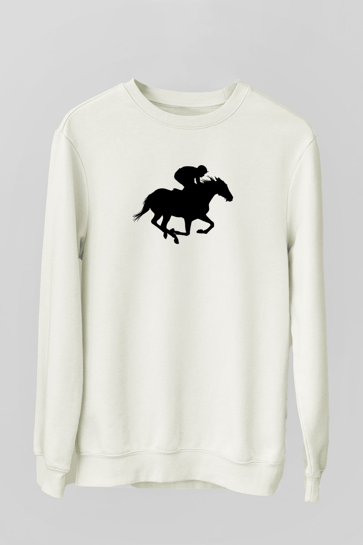 At Yarışı Baskılı Unisex Ekru Sweatshirt