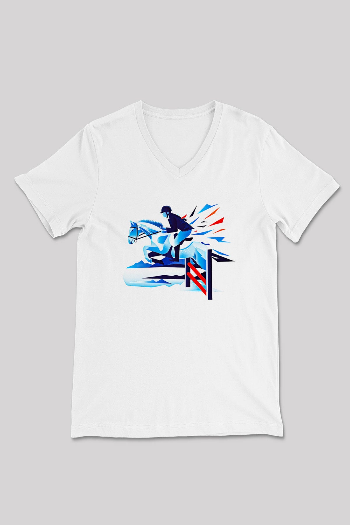 At Yarışı Baskılı Unisex V Yaka Tişört - Tshirt