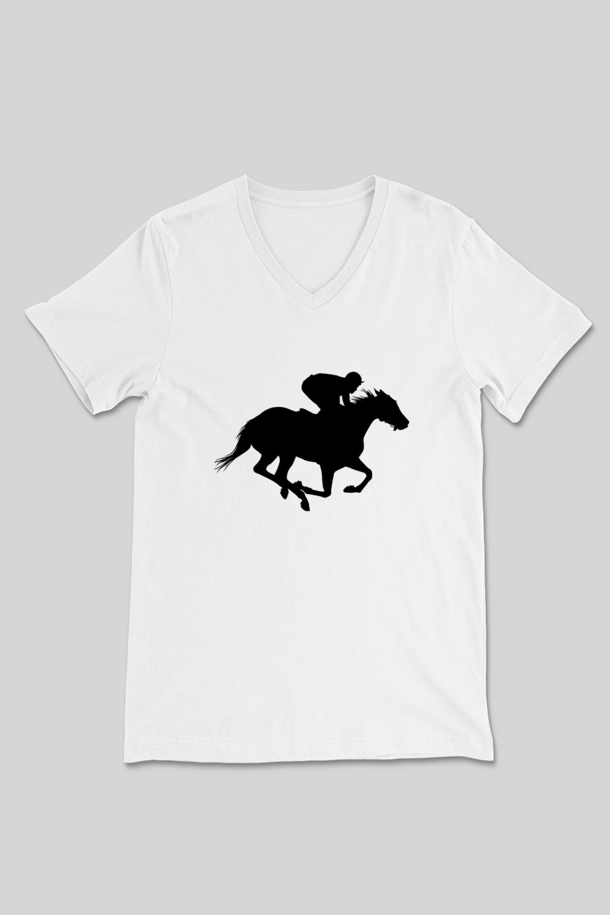 At Yarışı Baskılı Unisex V Yaka Tişört - Tshirt
