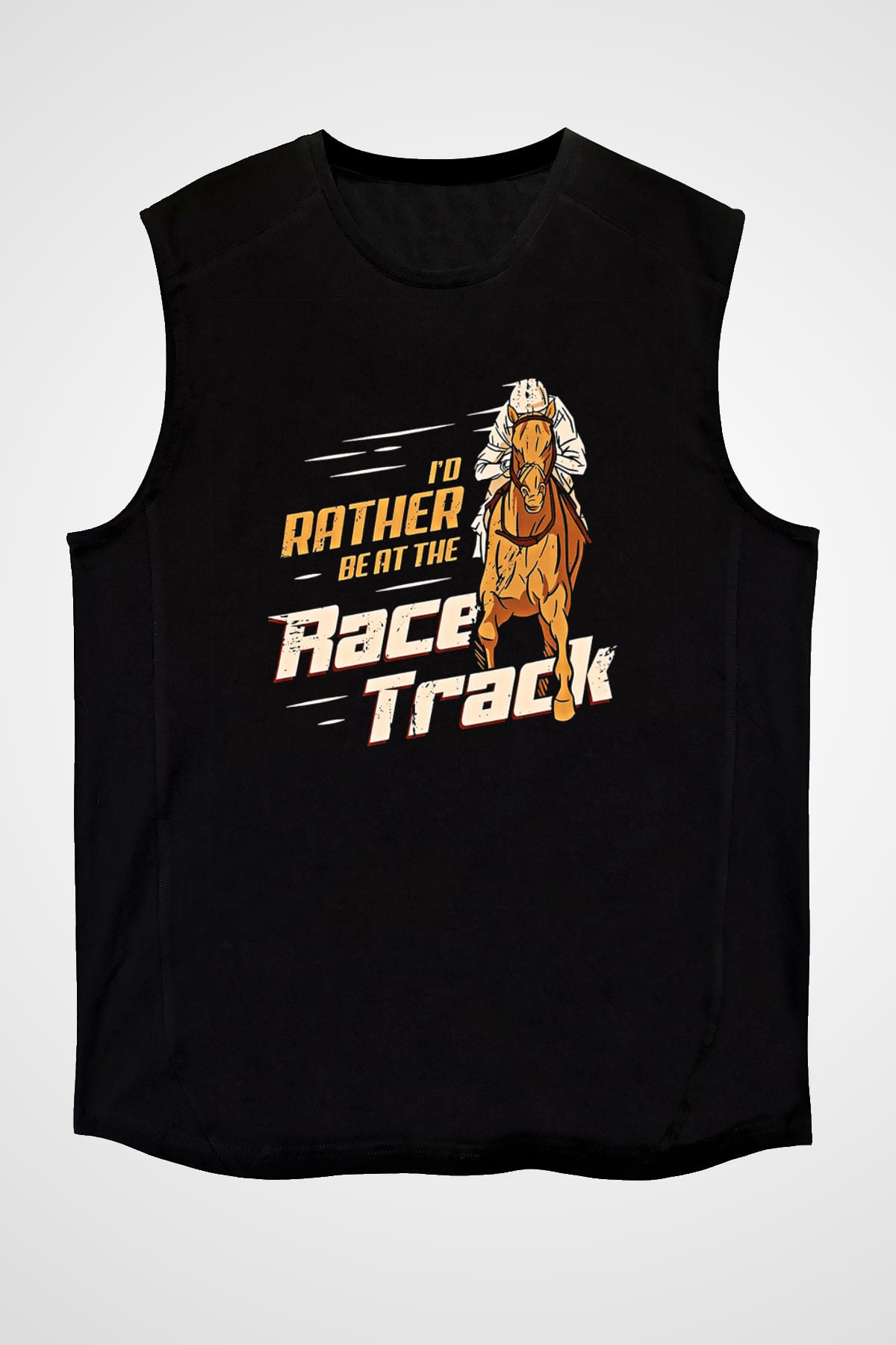 At Yarışı - Horse Race Baskılı Unisex Siyah Kolsuz Tişört