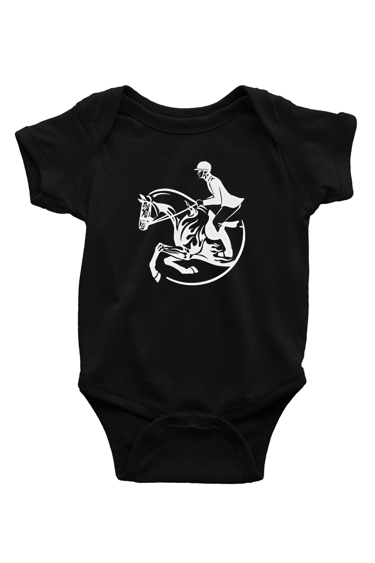 At Yarışı - Horse Race Baskılı Unisex Siyah Bebek Body - Zıbın
