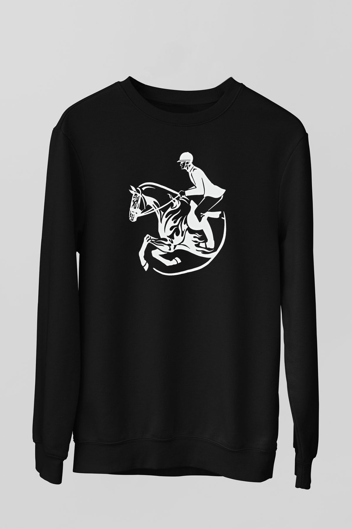 At Yarışı - Horse Race Baskılı Unisex Siyah Sweatshirt