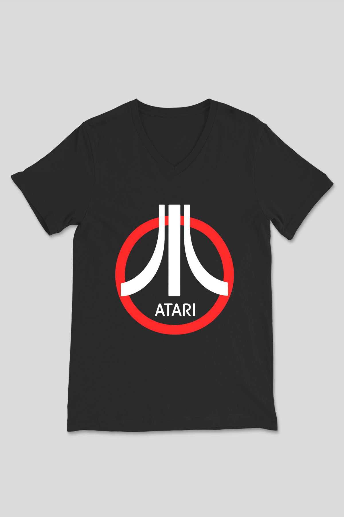 Atari Siyah Unisex V Yaka Tişört T-Shirt
