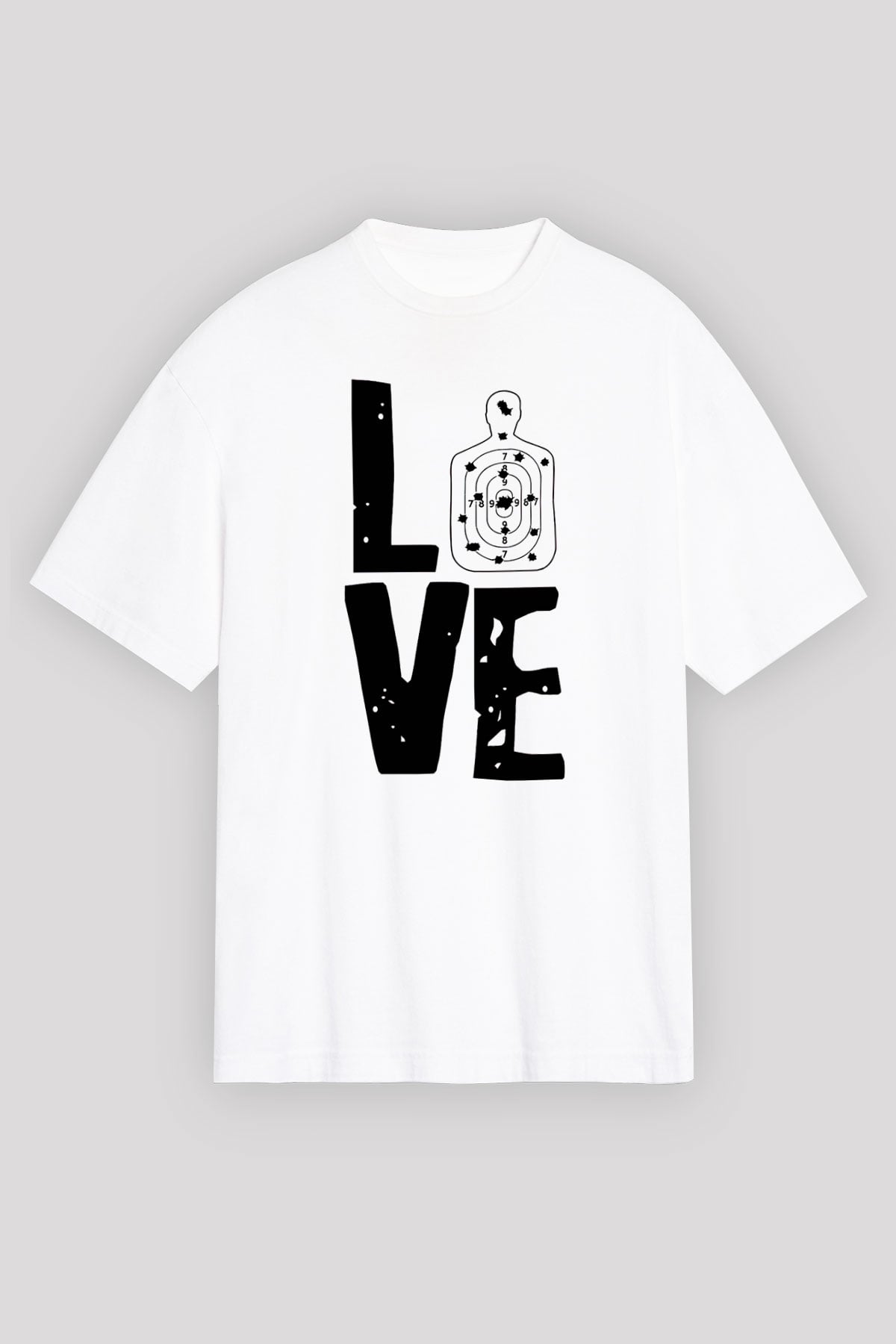 Atıcılık Baskılı Unisex Beyaz Oversize Tişört - Tshirt
