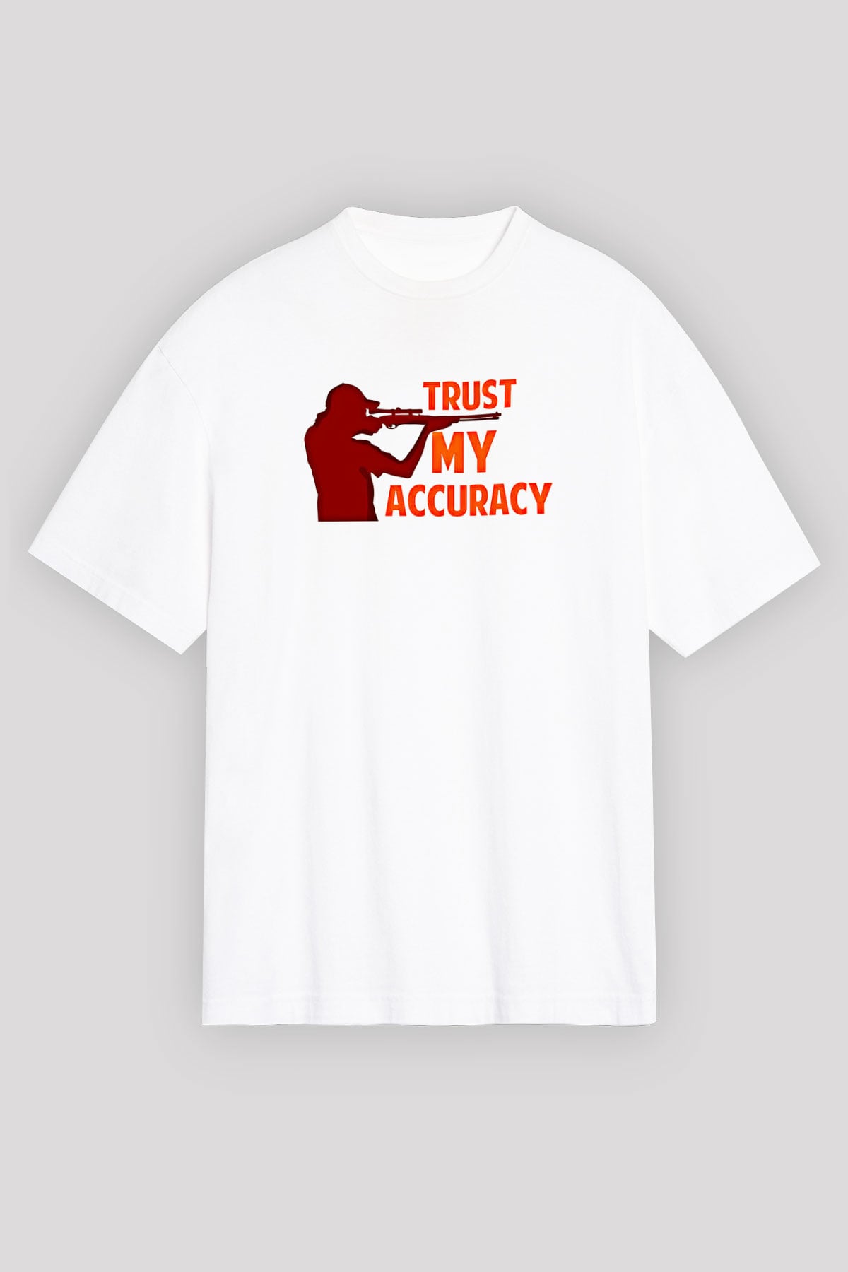 Atıcılık Baskılı Unisex Beyaz Oversize Tişört - Tshirt