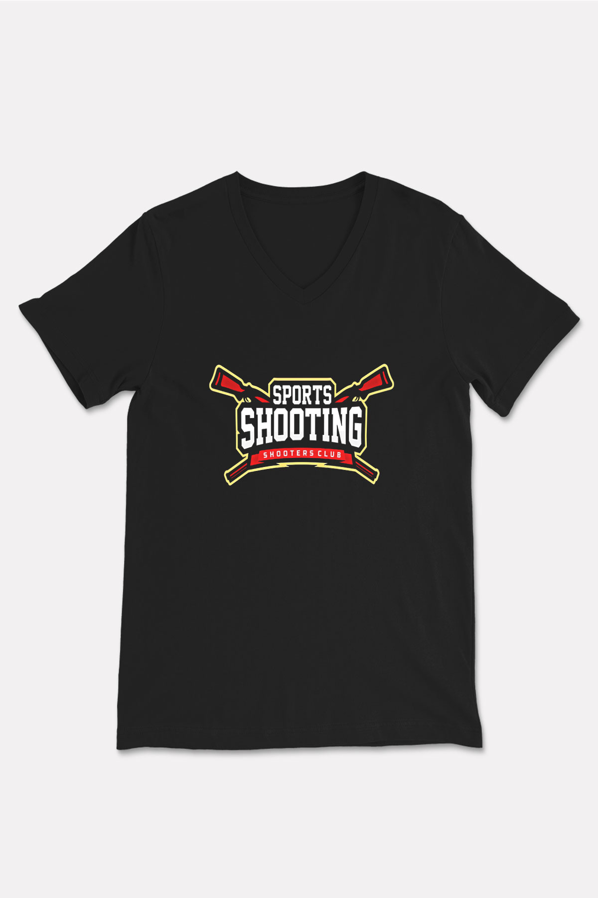 Atıcılık - Shooting Baskılı Unisex Siyah V Yaka Tişört