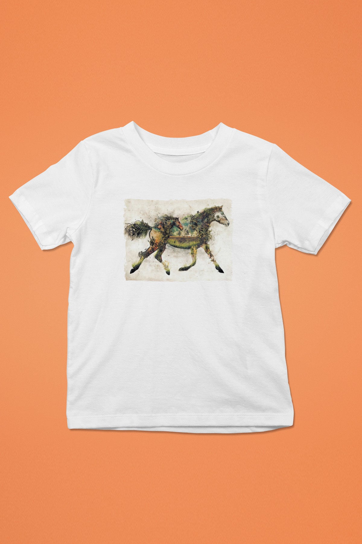 Atlar Baskılı Unisex Beyaz  Çocuk Tişört