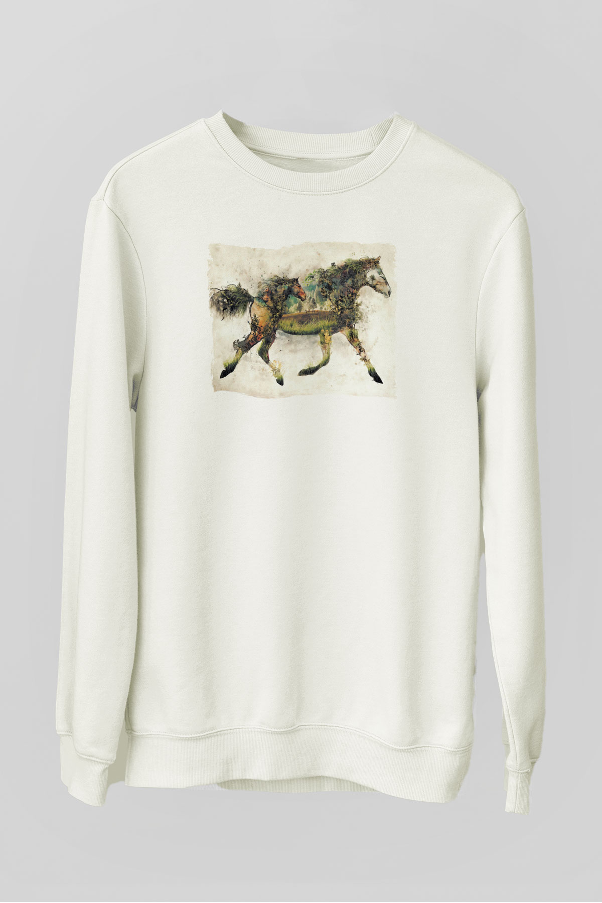 Atlar Baskılı Unisex Beyaz  Sweatshirt