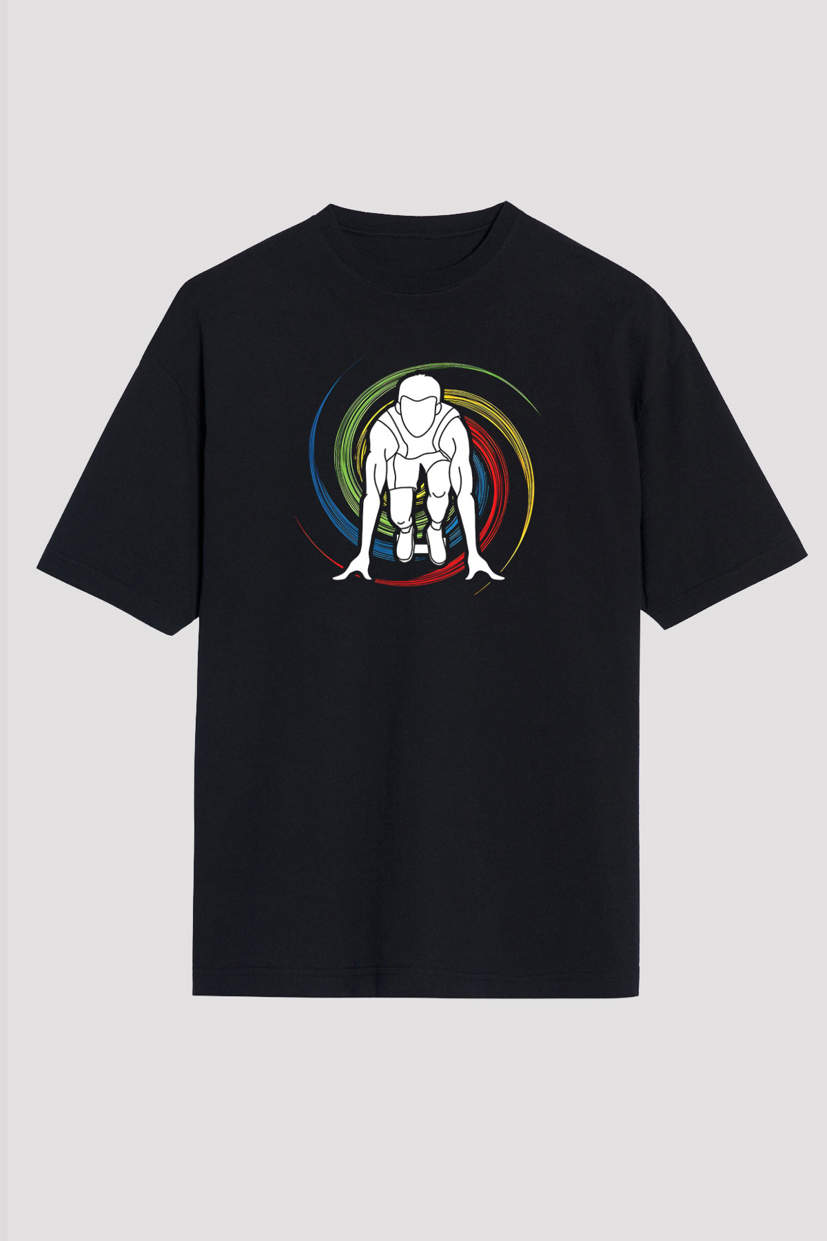 Atletizm - Athletics Baskılı Unisex Siyah Oversize Tişört