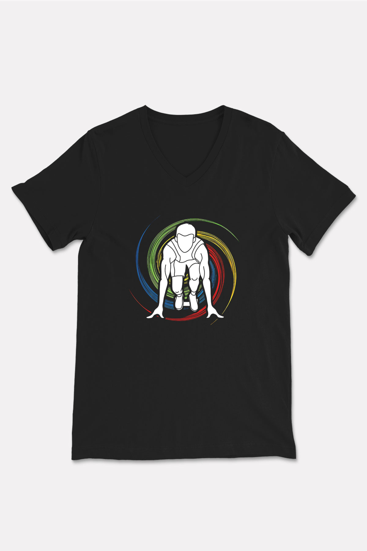 Atletizm - Athletics Baskılı Unisex Siyah V Yaka Tişört