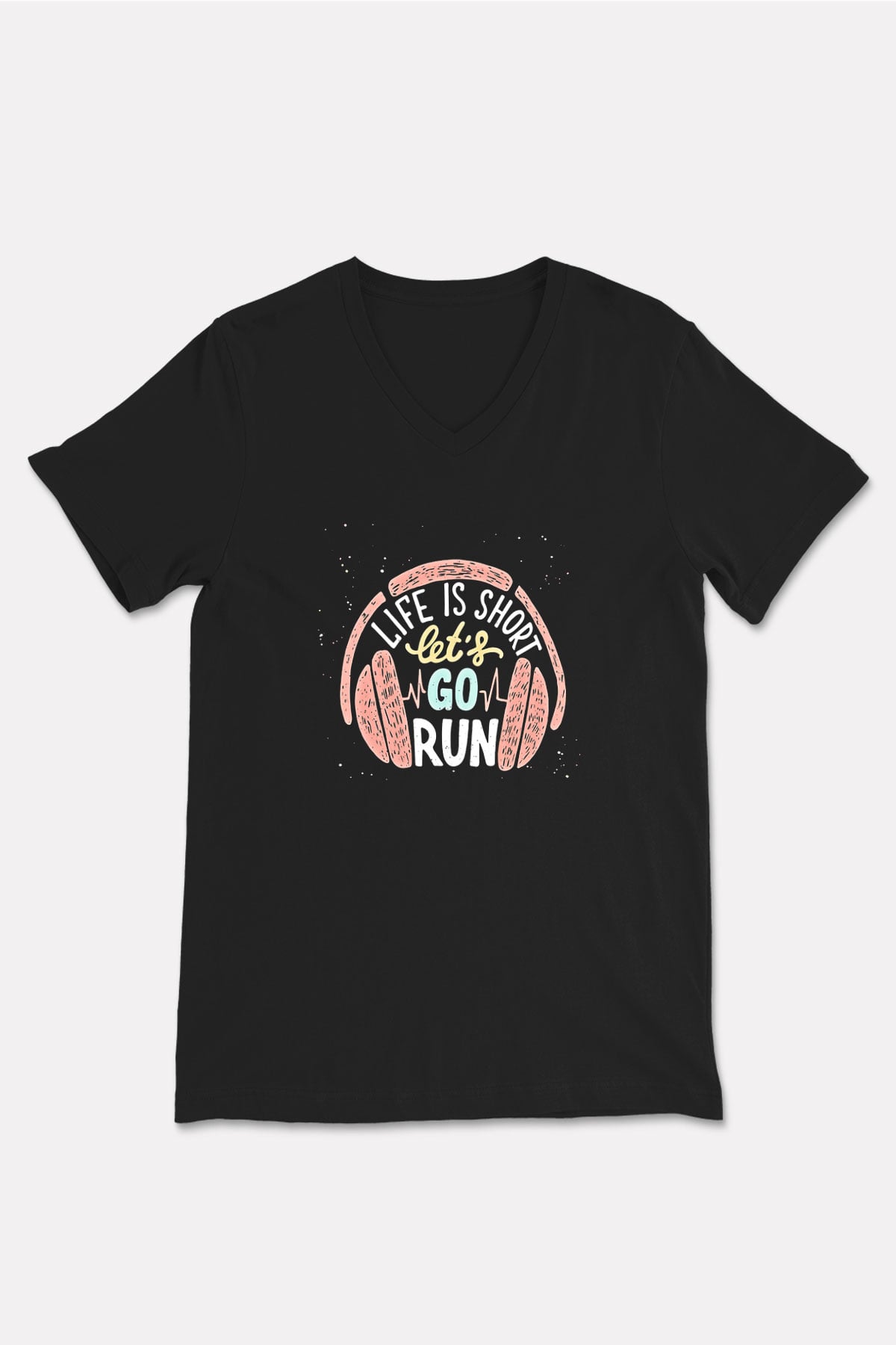 Atletizm - Athletics Baskılı Unisex Siyah V Yaka Tişört