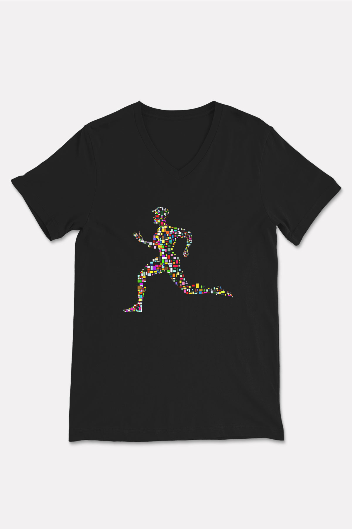 Atletizm - Athletics Baskılı Unisex Siyah V Yaka Tişört
