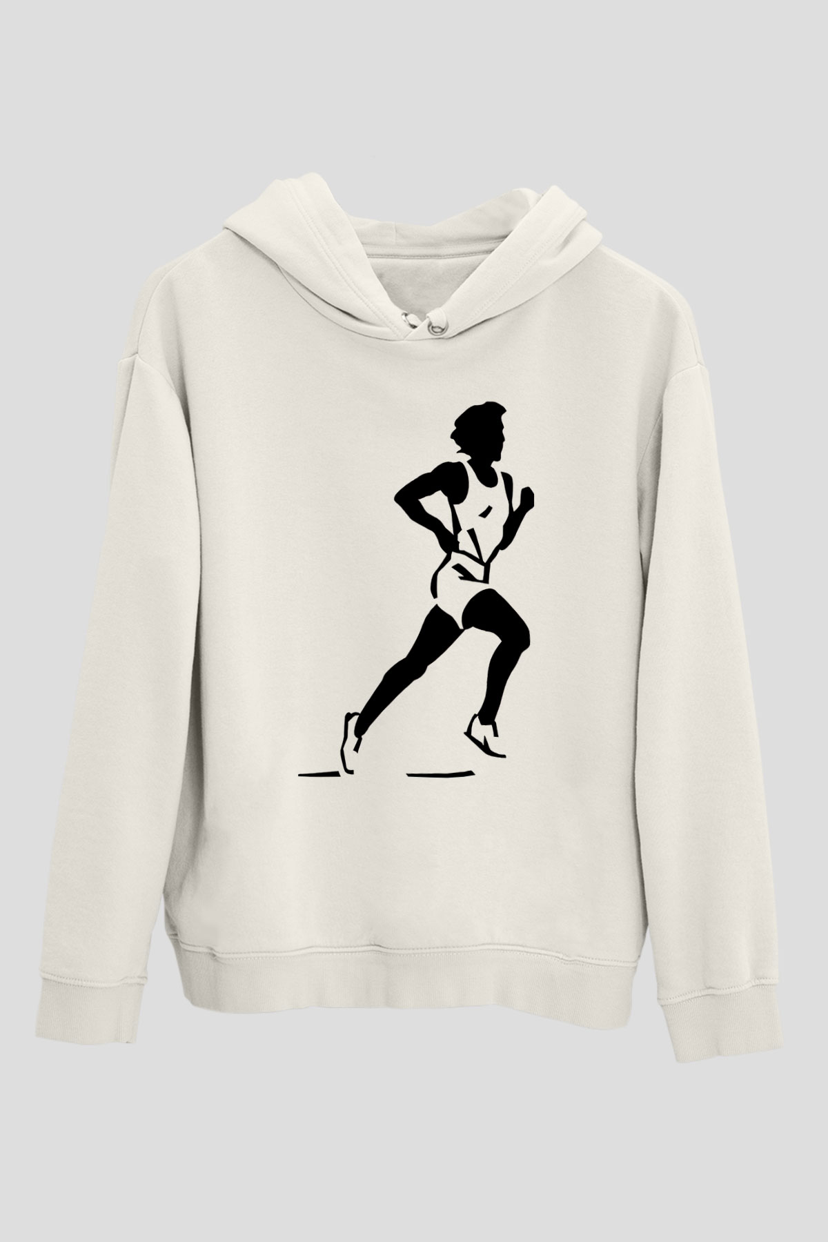 Atletizm Baskılı Unisex Ekru Hoodie