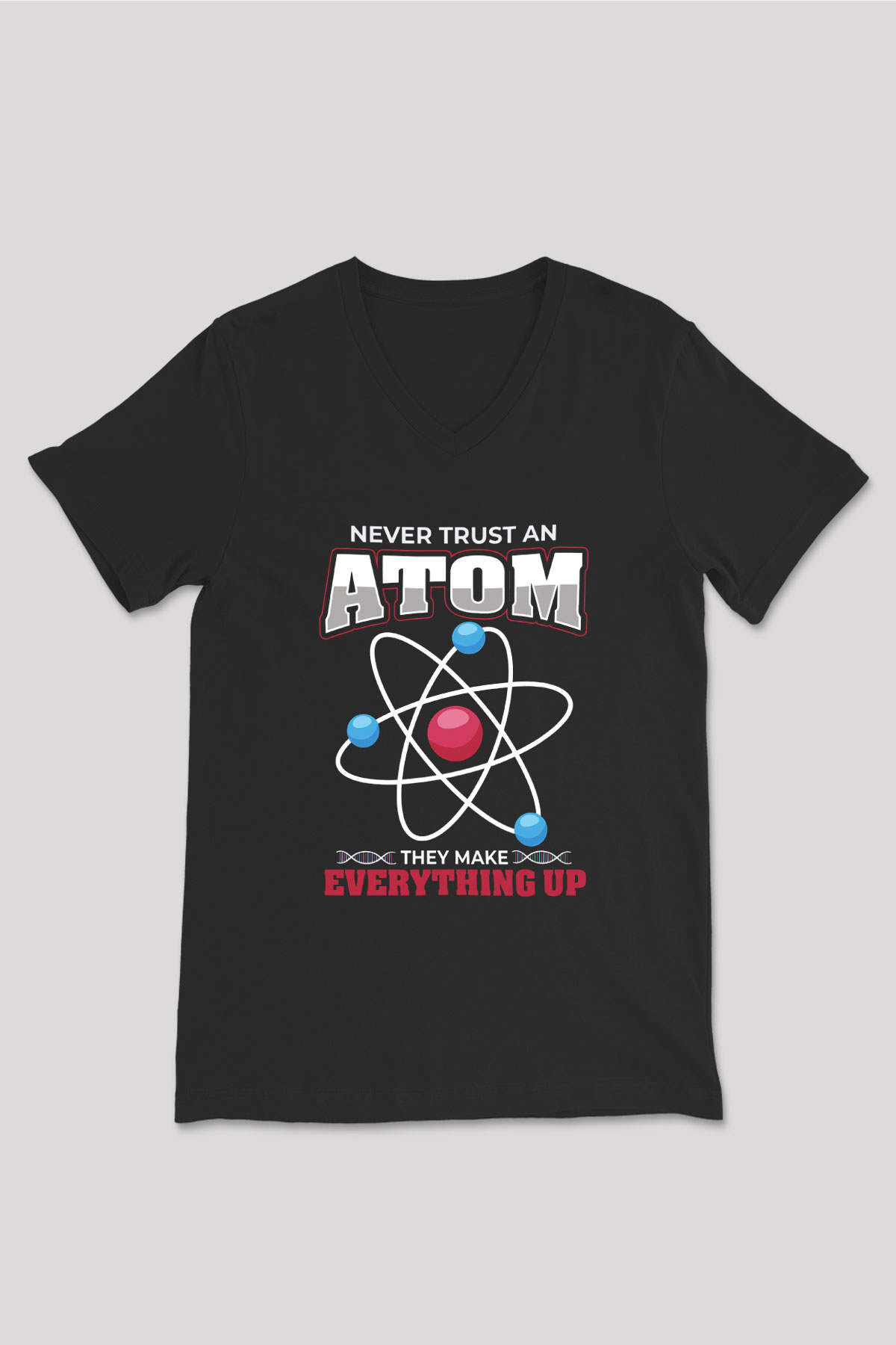 Atom Baskılı Unisex V Yaka Siyah Tİşört - Tshirt
