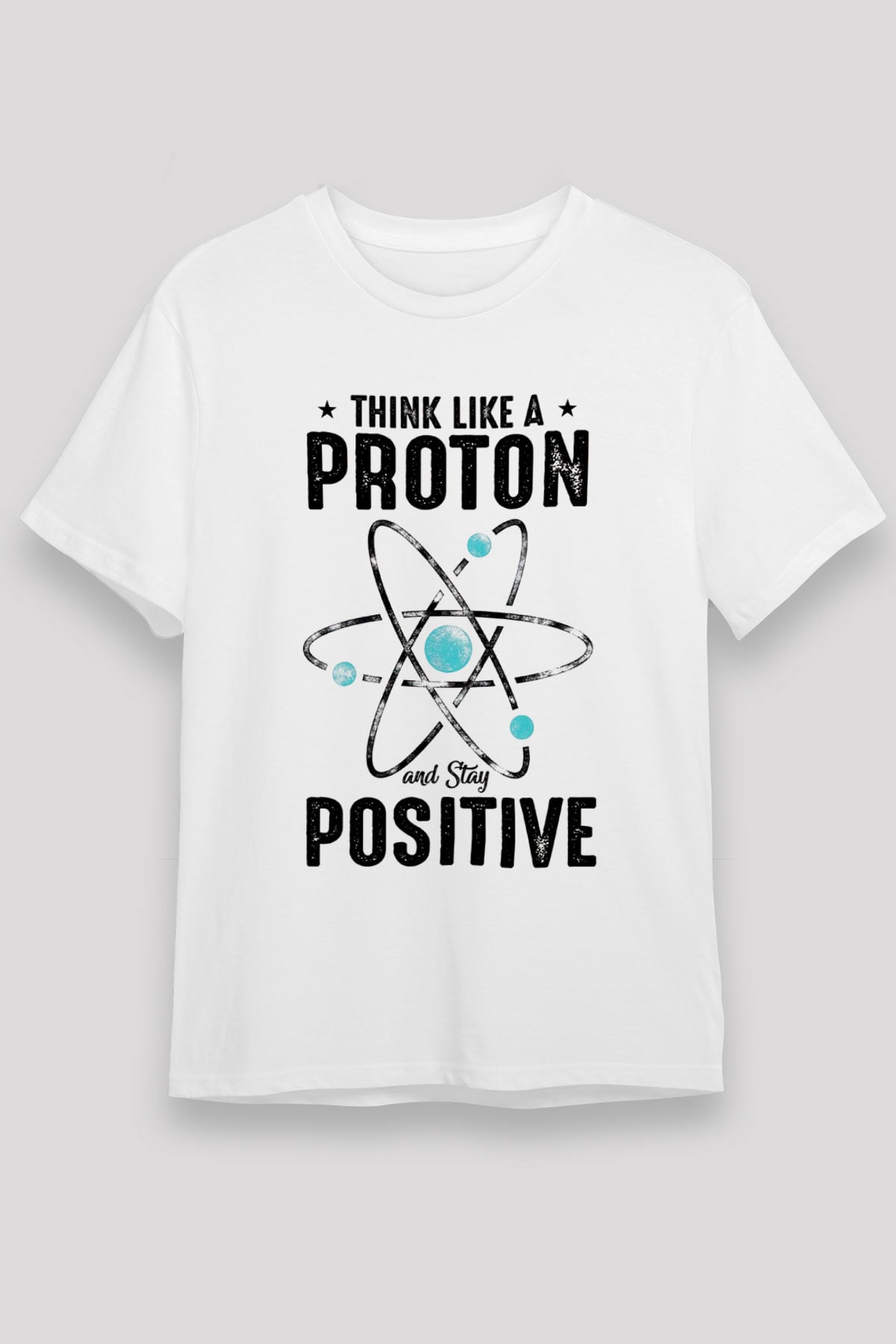Atom Proton Baskılı Unisex Beyaz Tişört - Tshirt