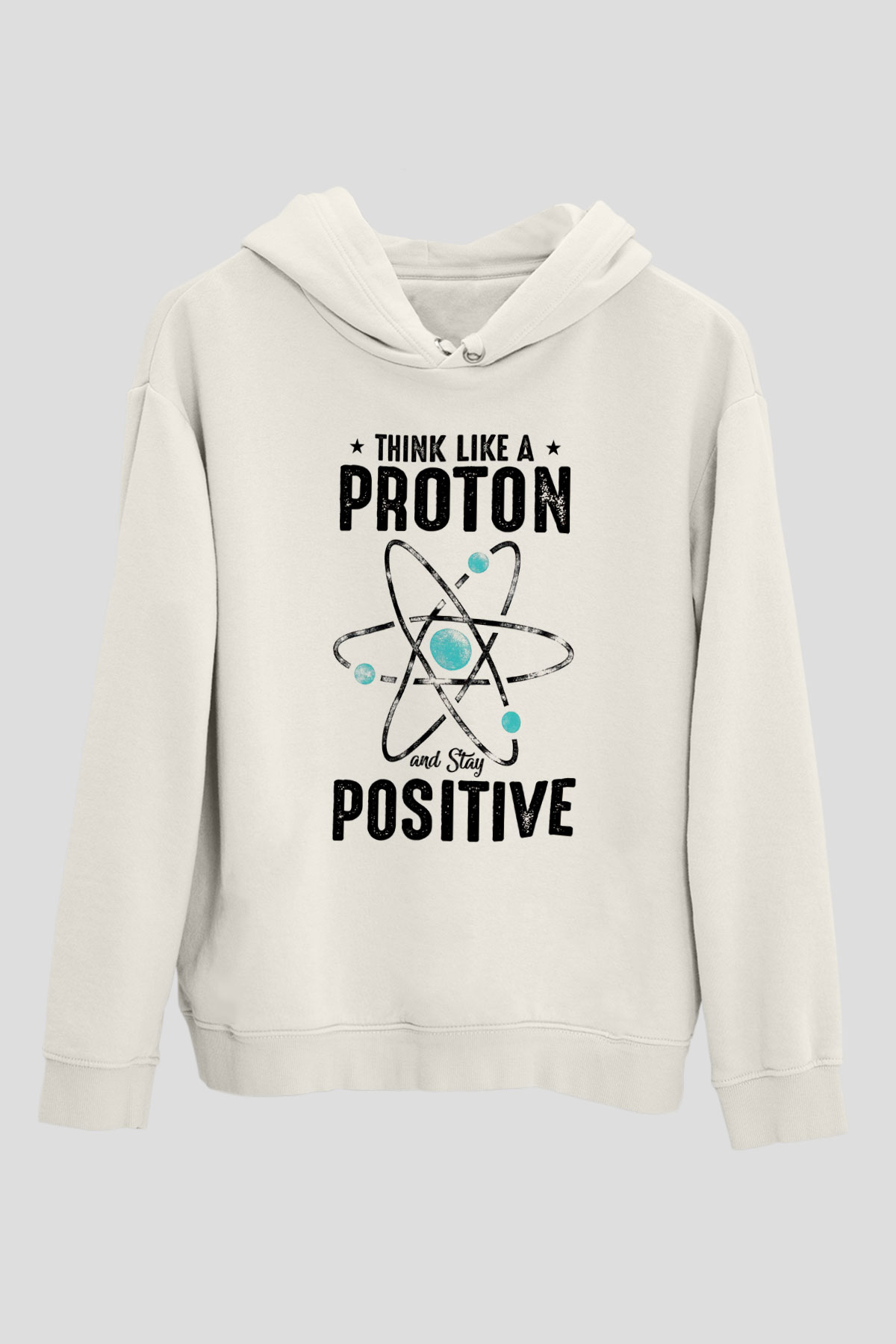 Atom Proton Baskılı Unisex Ekru Hoodie