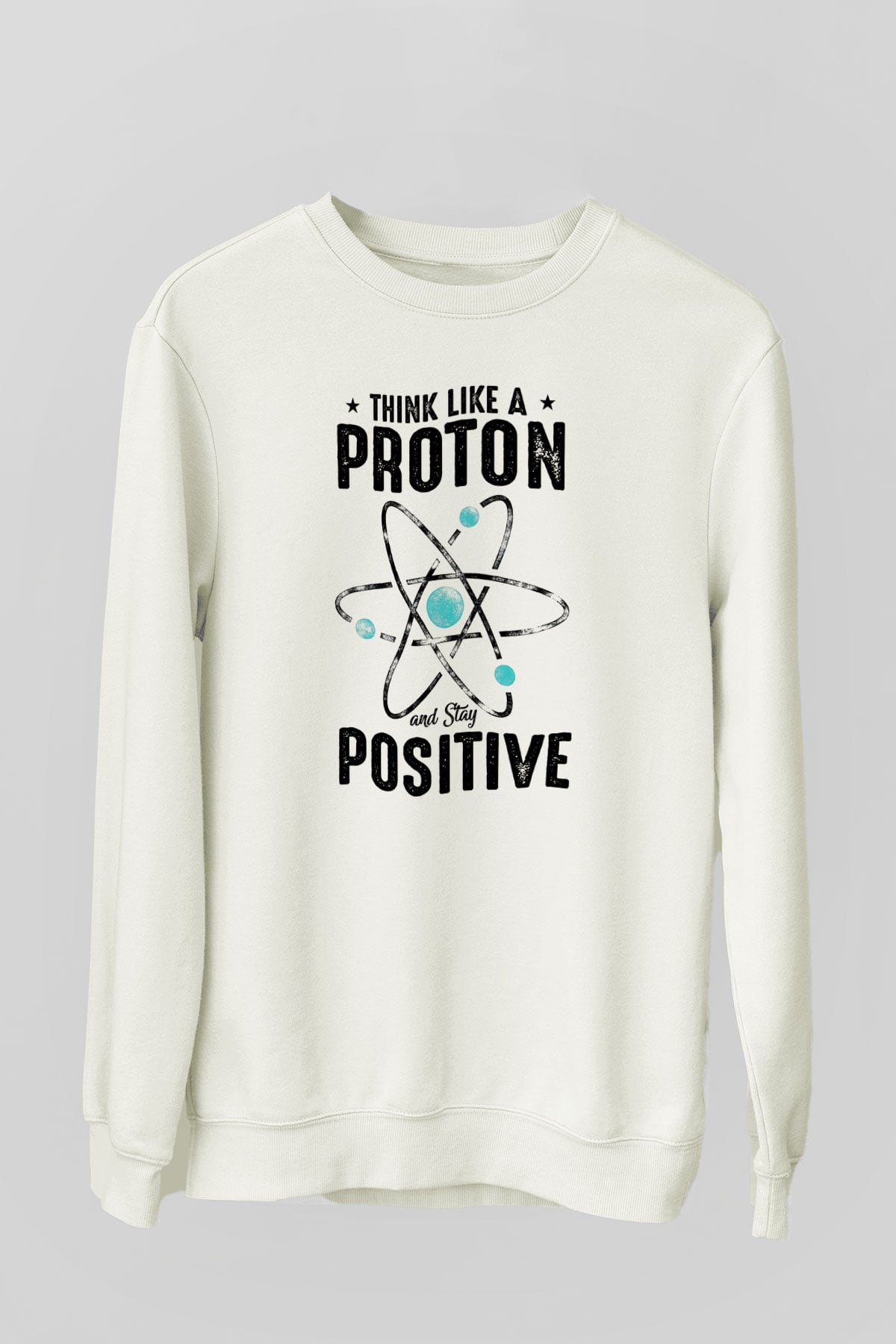 Atom Proton Baskılı Unisex Ekru Sweatshirt