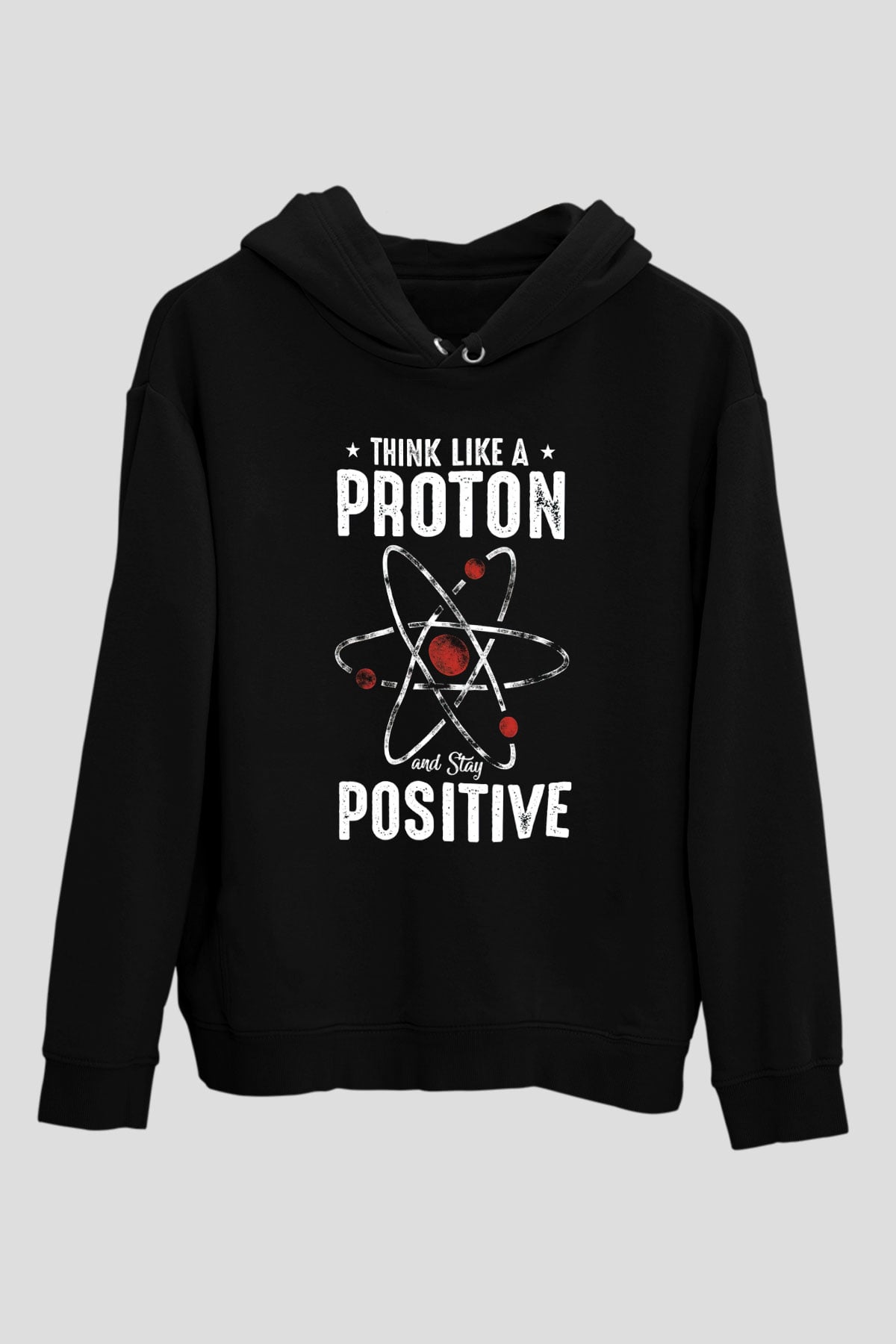 Atom Proton Baskılı Unisex Siyah Hoodie