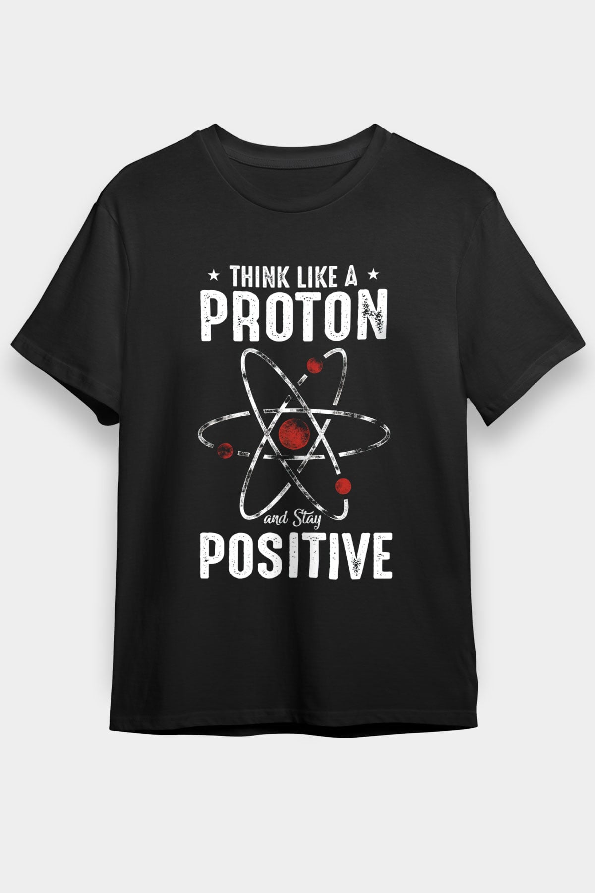 Atom Proton Baskılı Unisex Siyah Tişört - Tshirt