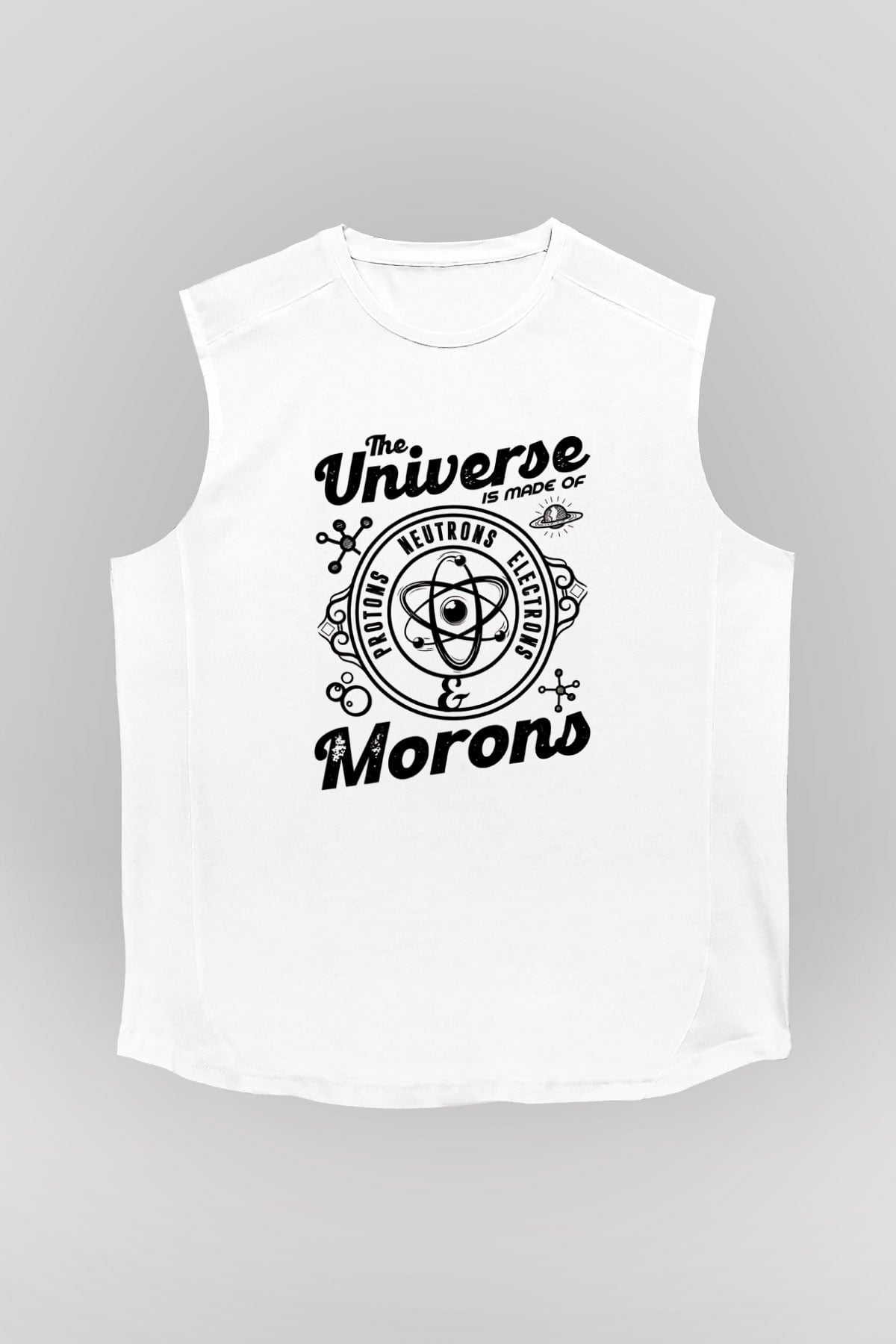 Atom Proton Nötron Eelektron Baskılı Unisex Kolsuz Beyaz Tişört - Tshirt