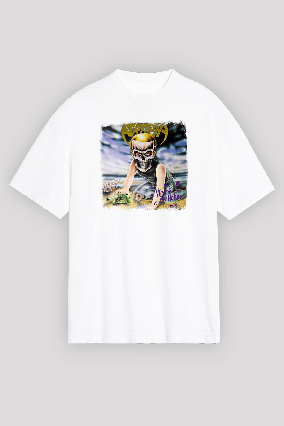 Atrophy Baskılı Unisex Beyaz Oversize Tişört