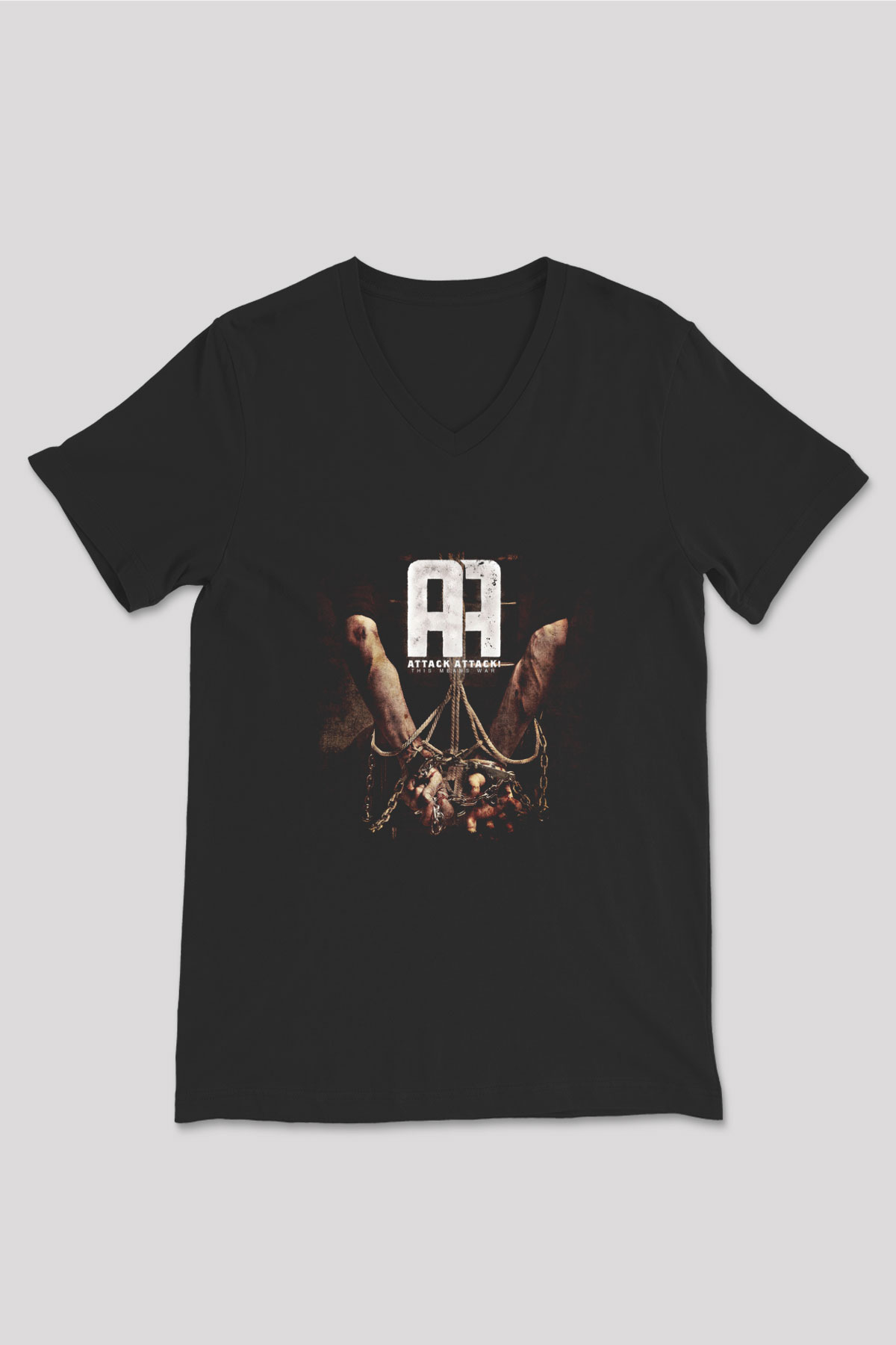 Attack Attack! Baskılı Unisex Siyah V Yaka Tişört