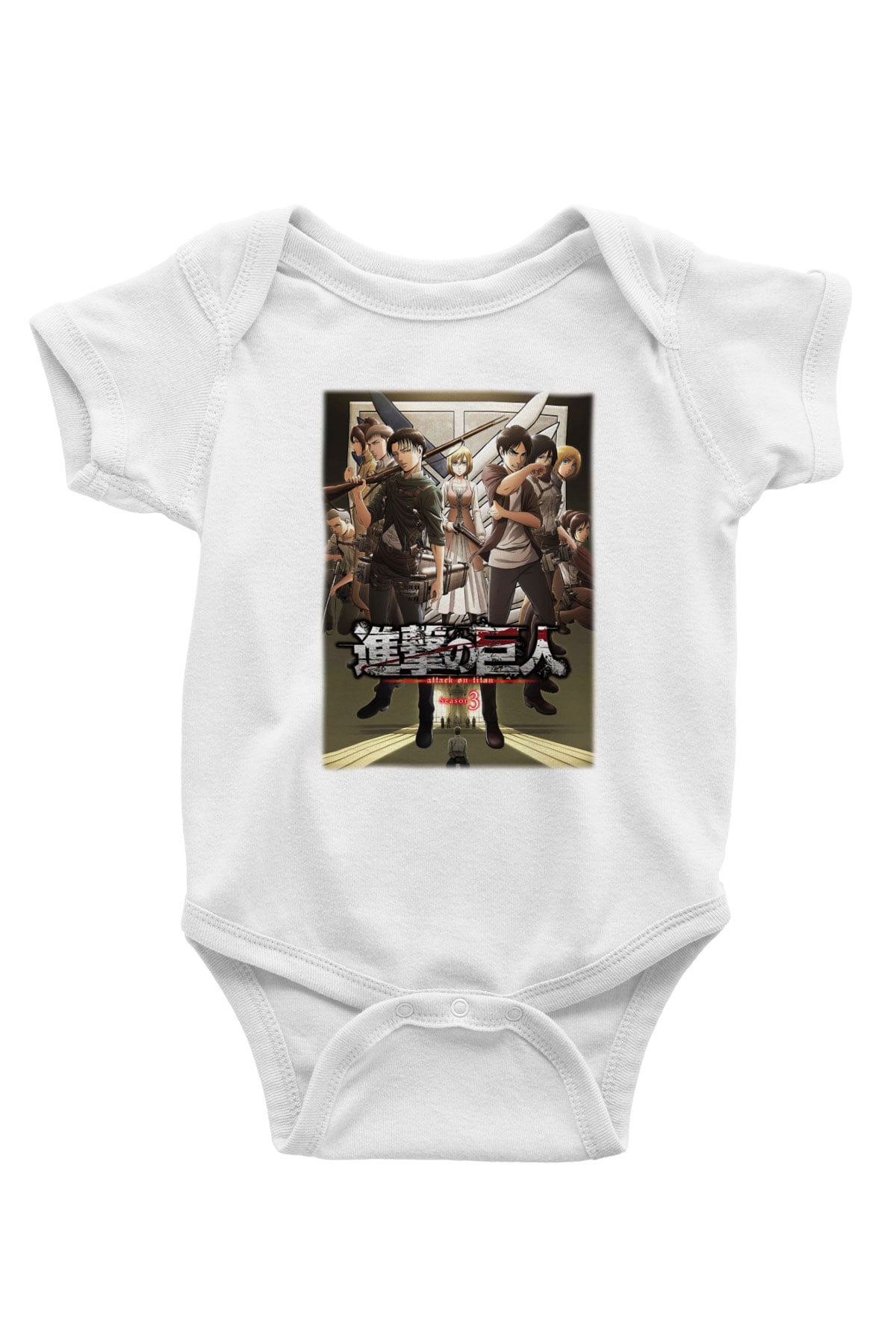 Attack on Titan Baskılı Beyaz Unisex Bebek Body - Zıbın