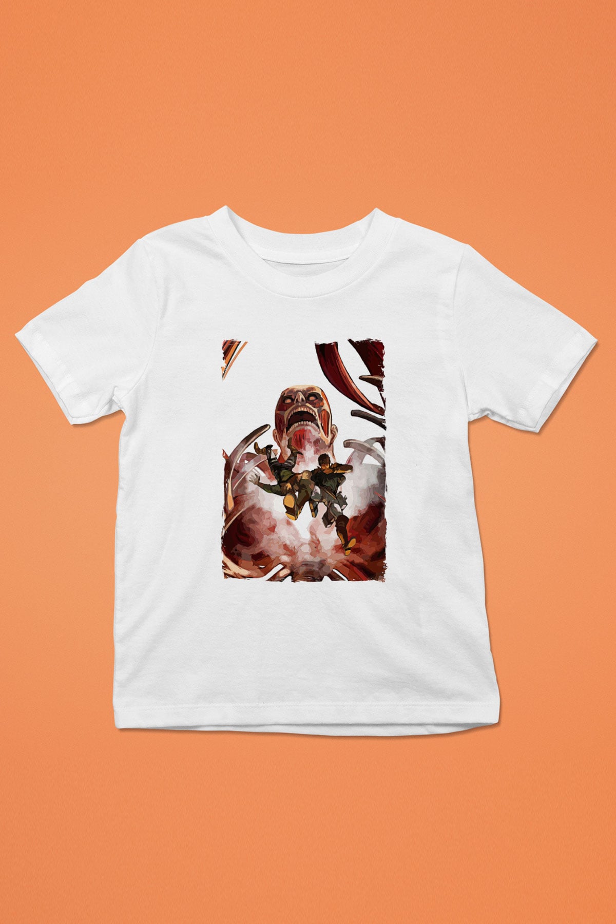 Attack On Titan Baskılı Beyaz Unisex Beyaz Çocuk Tişört - Tshirt