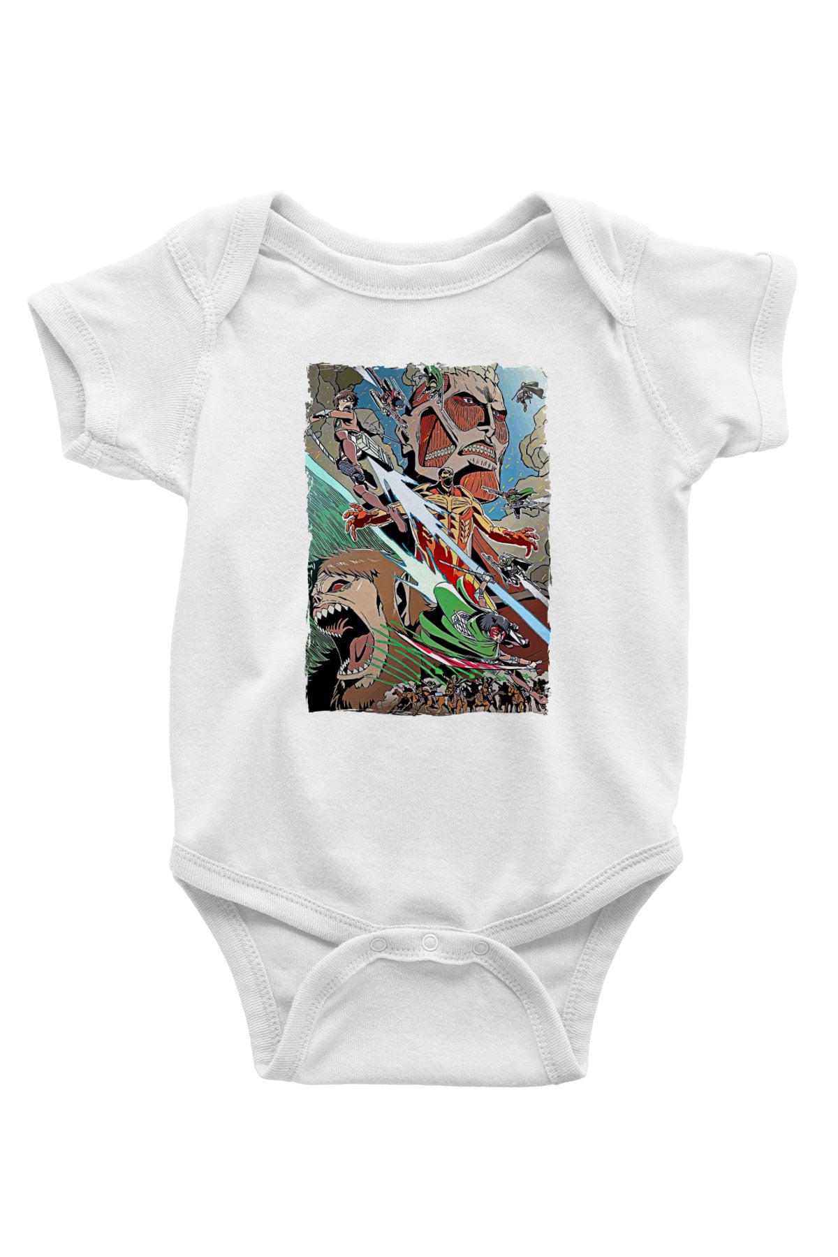 Attack On Titan Baskılı Beyaz Unisex Bebek Body - Zıbın