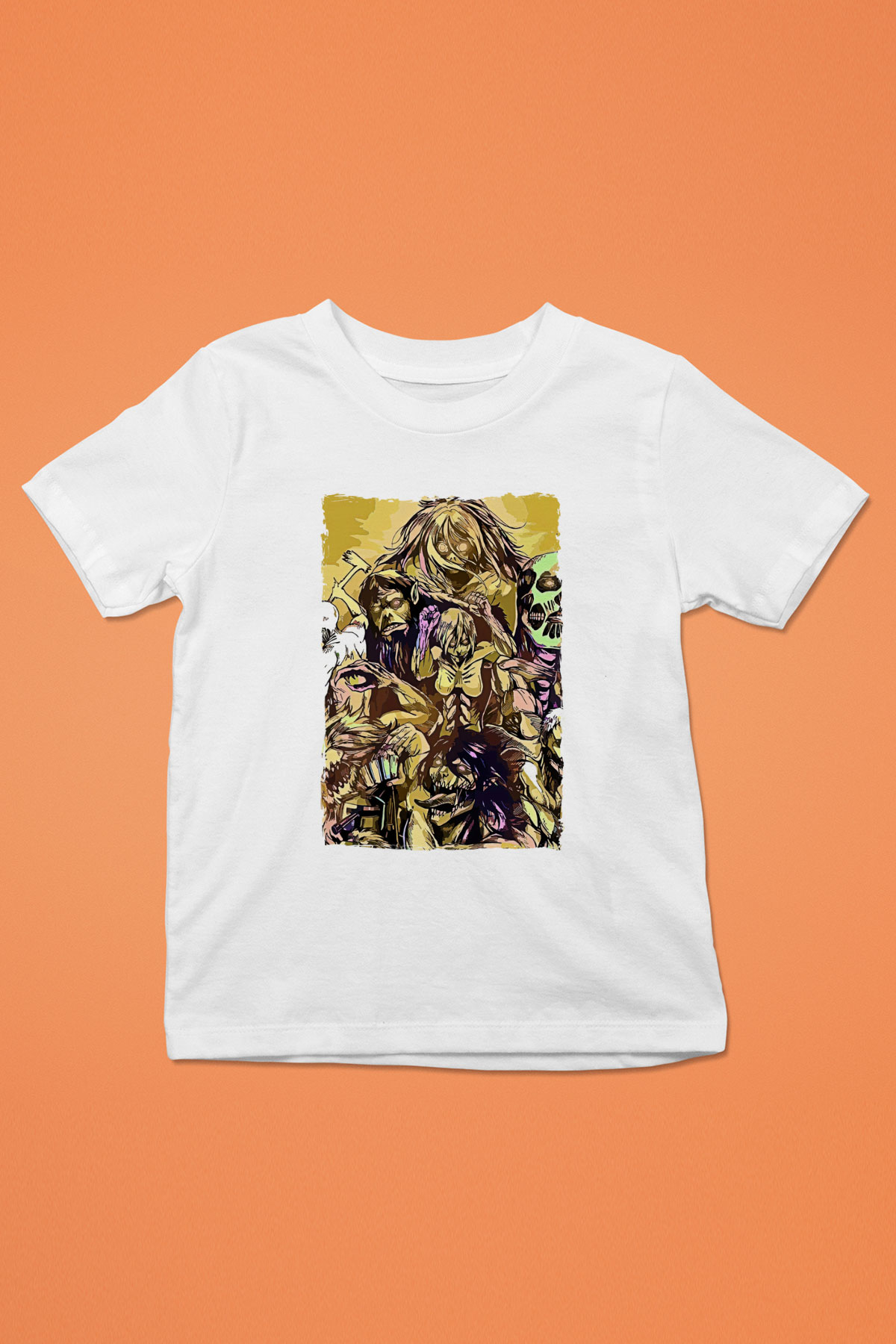 Attack On Titan Baskılı Beyaz Unisex Beyaz Çocuk Tişört - Tshirt