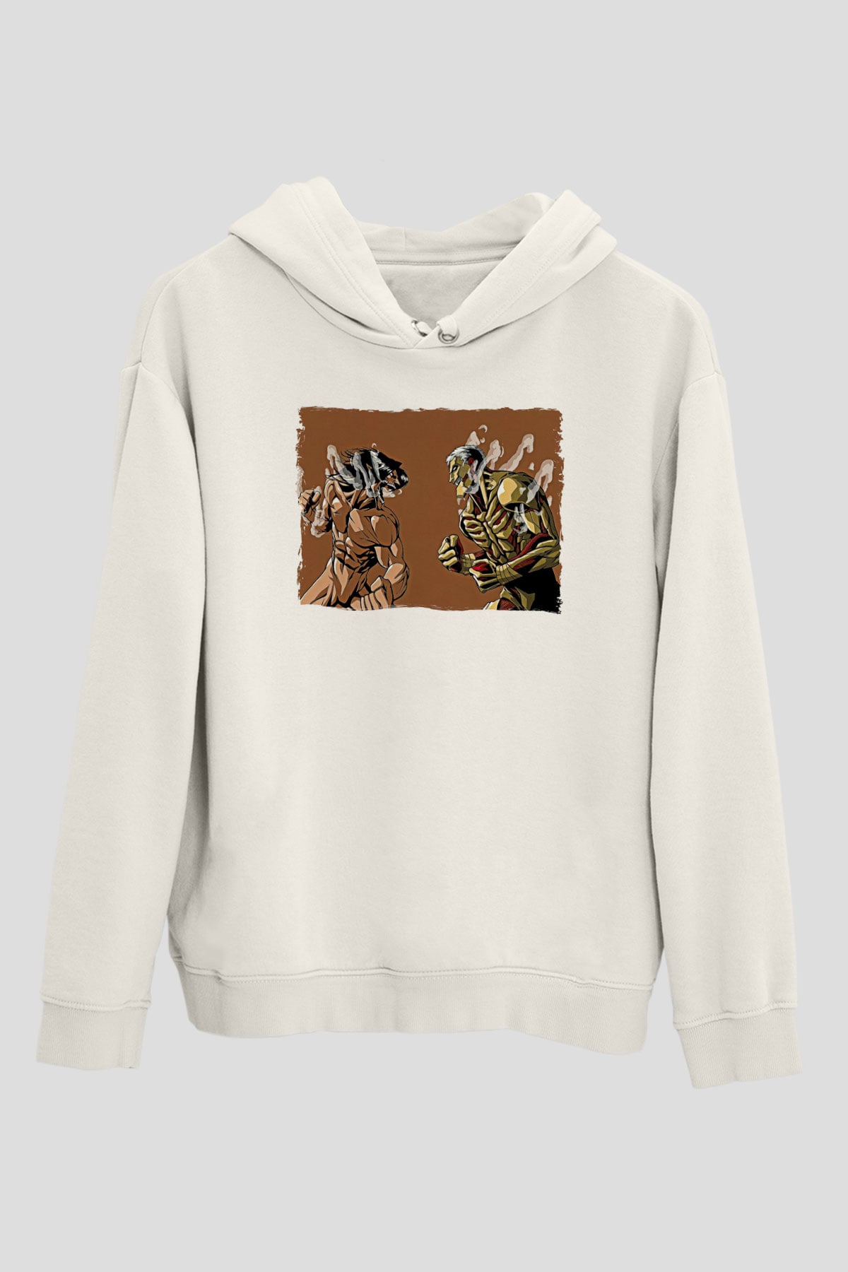 Attack On Titan Baskılı Beyaz Unisex Hoodie