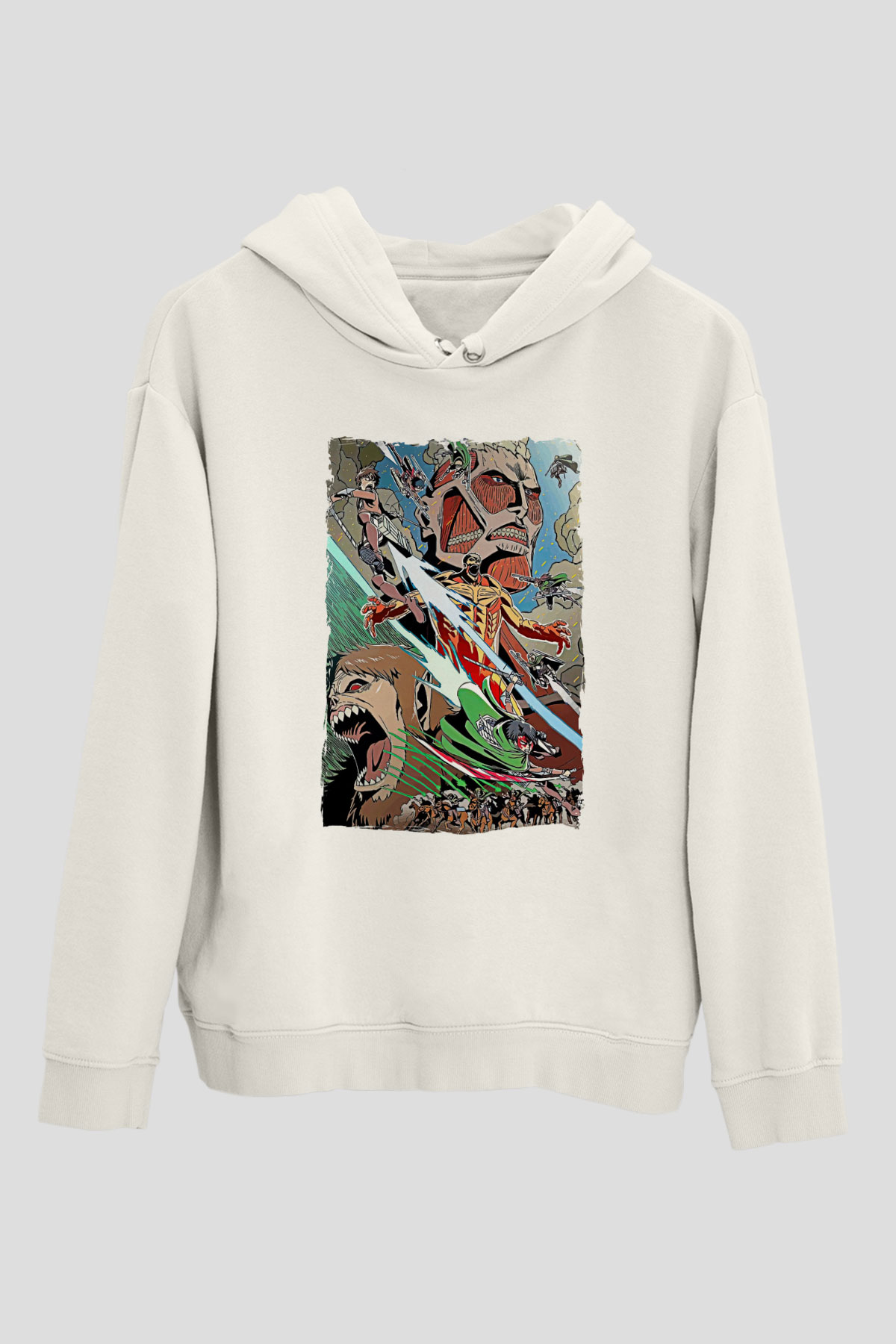 Attack On Titan Baskılı Beyaz Unisex Hoodie