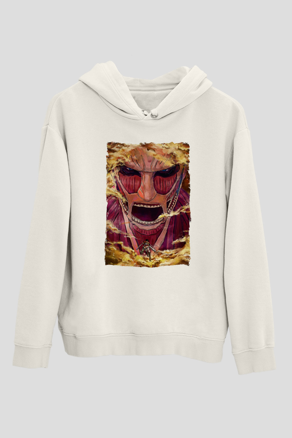 Attack On Titan Baskılı Beyaz Unisex Hoodie