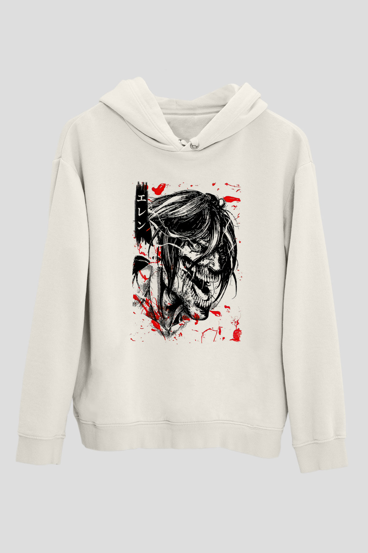 Attack On Titan Baskılı Beyaz Unisex Hoodie