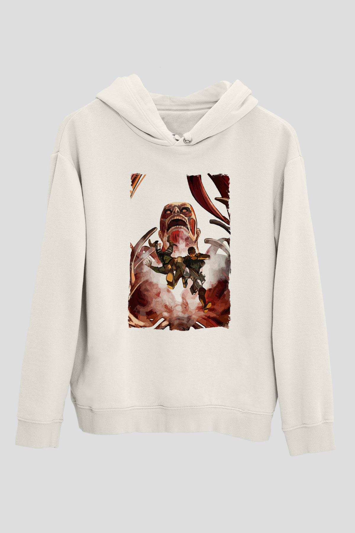 Attack On Titan Baskılı Beyaz Unisex Hoodie
