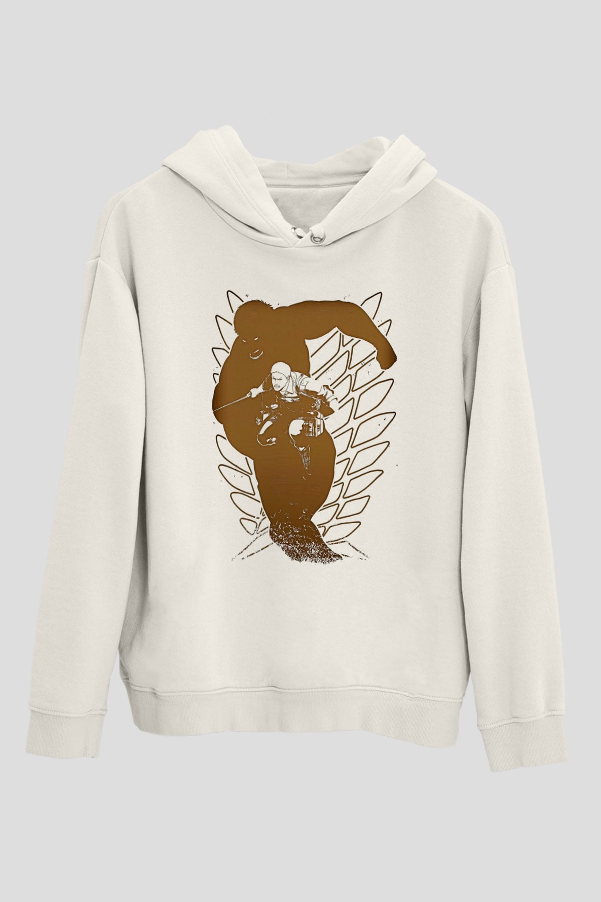 Attack On Titan Baskılı Beyaz Unisex Hoodie