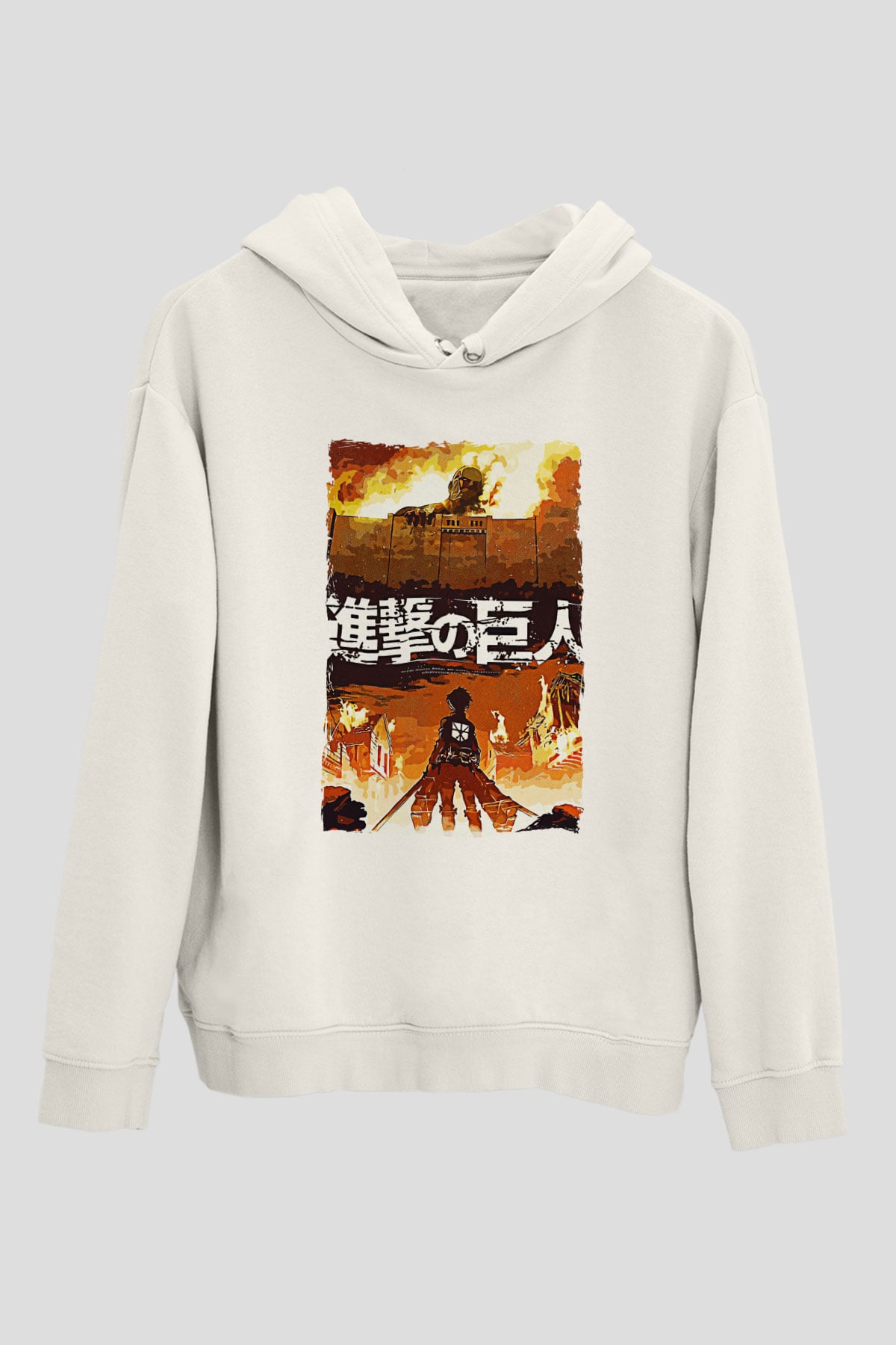 Attack On Titan Baskılı Beyaz Unisex Hoodie