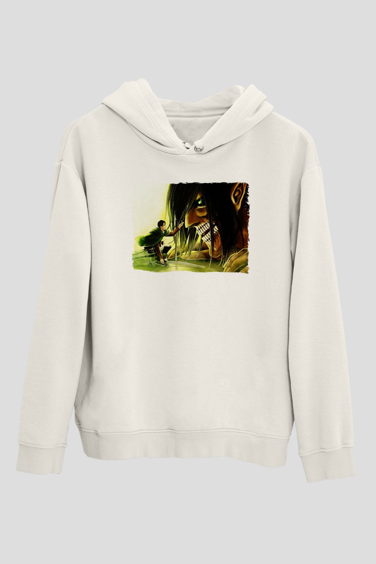 Attack On Titan Baskılı Beyaz Unisex Hoodie