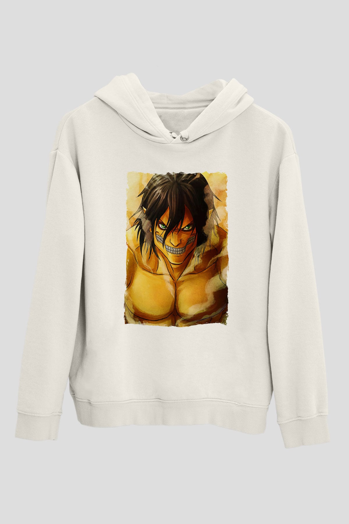 Attack On Titan Baskılı Beyaz Unisex Hoodie